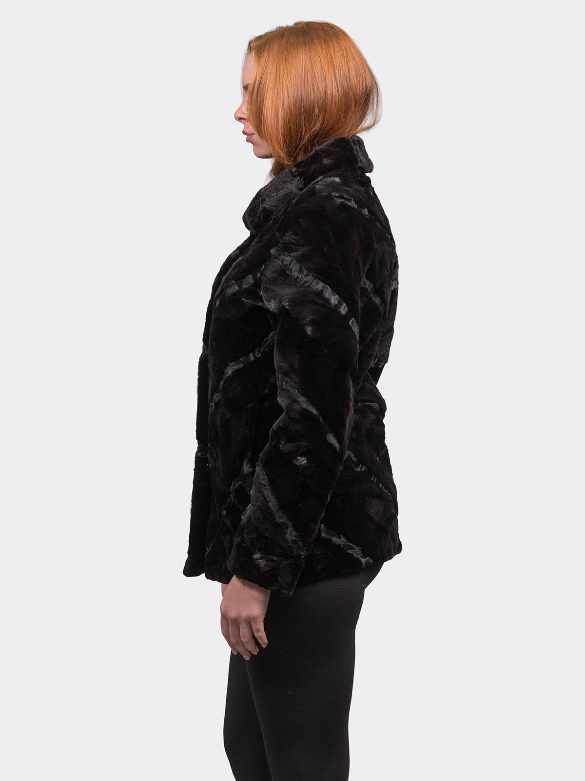 Women's Black Sculptured Sheared Mink Stroller