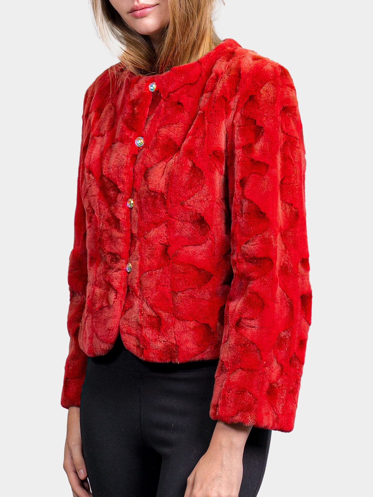 Women's Red Sheared Mink Ovals Jacket