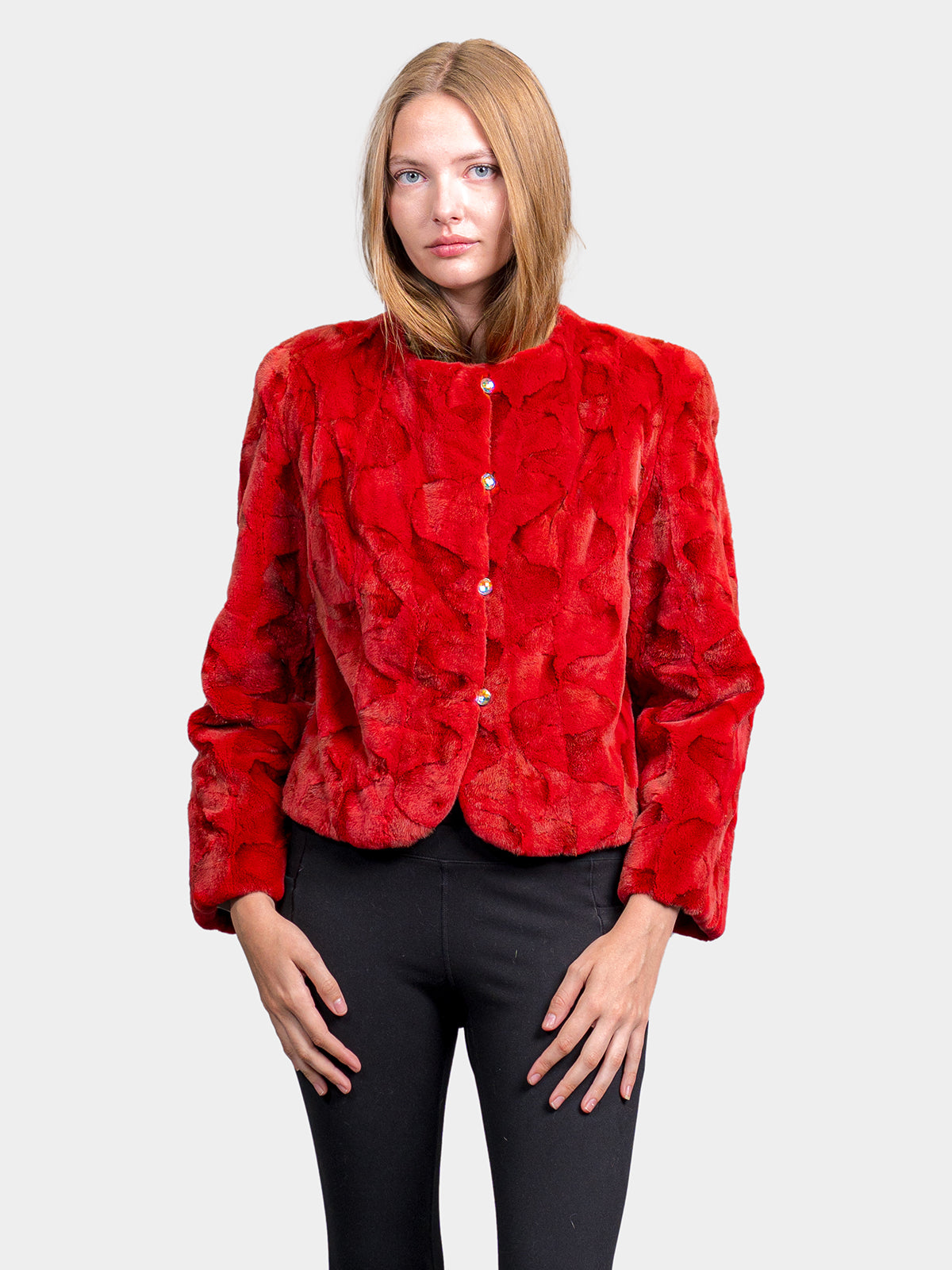 Women's Red Sheared Mink Ovals Jacket