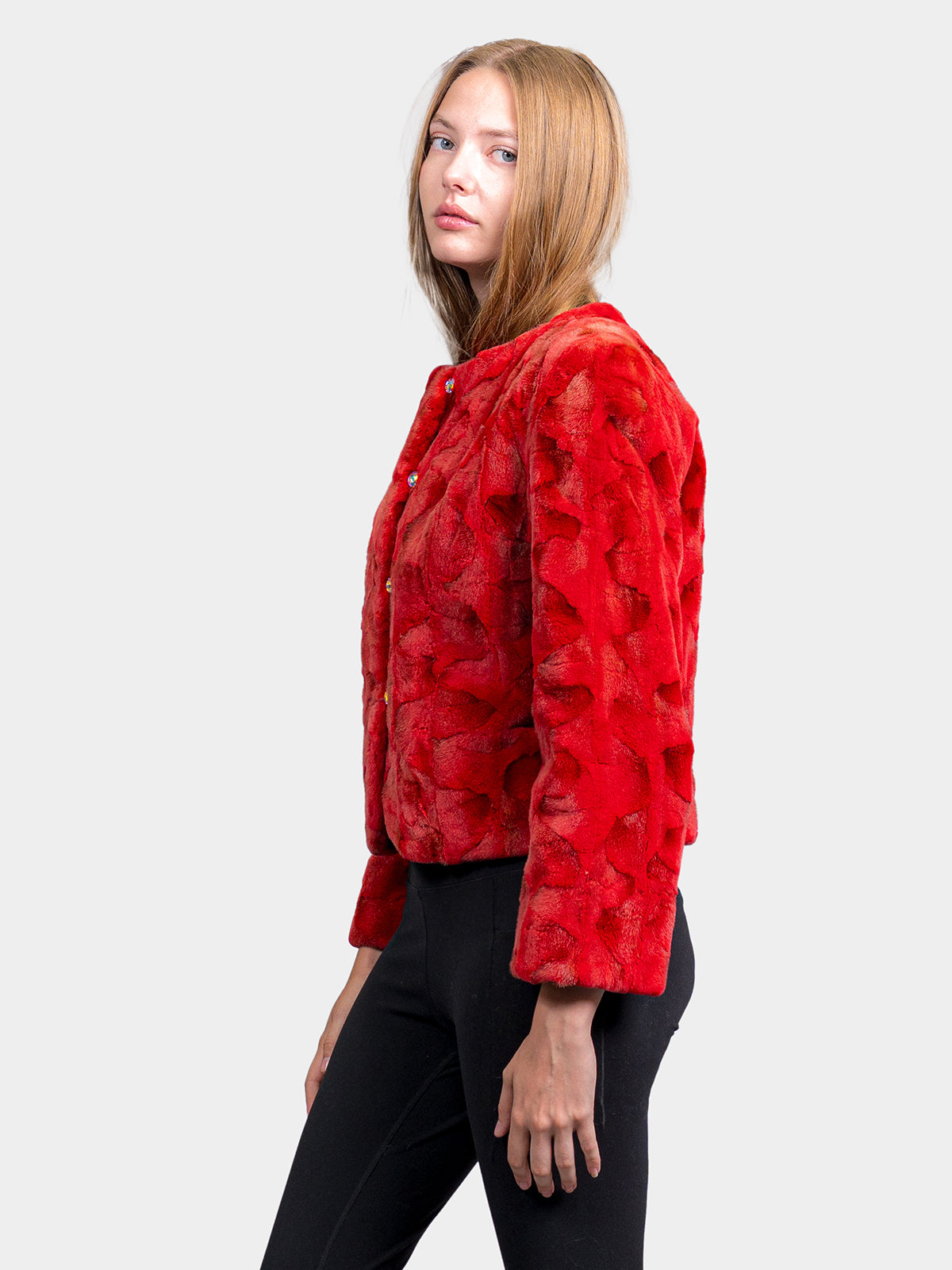 Women's Red Sheared Mink Ovals Jacket