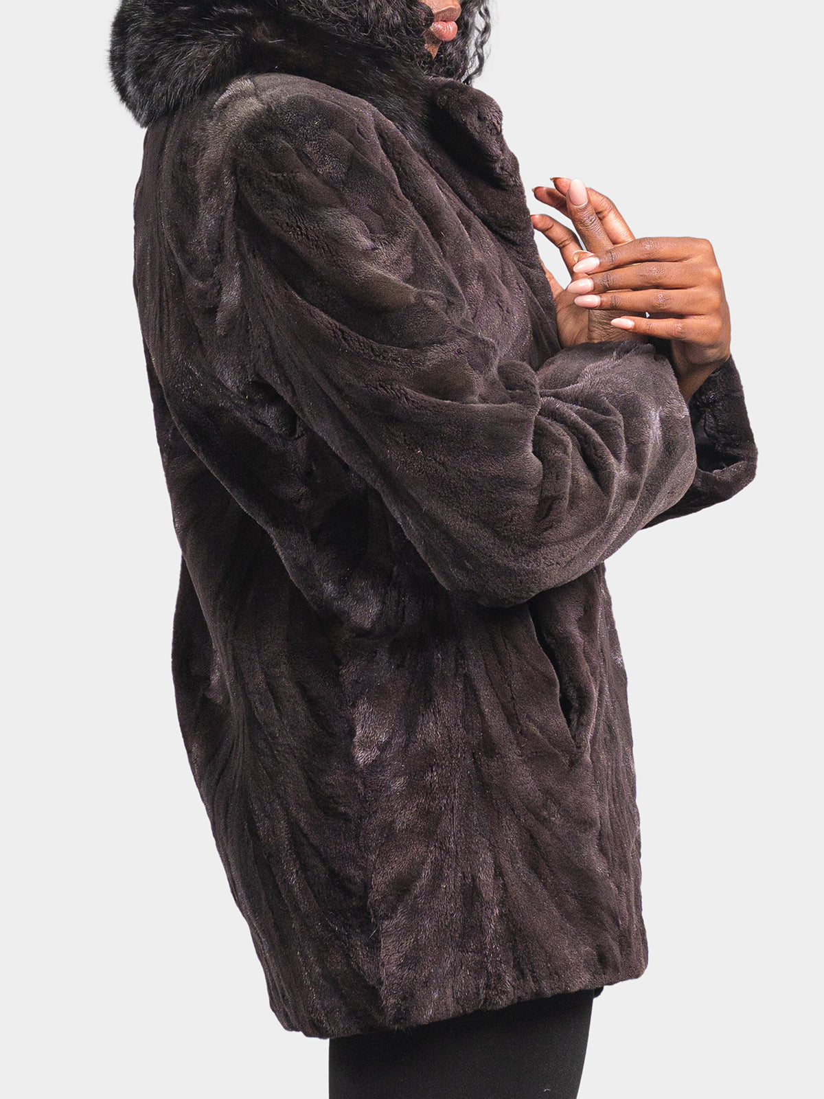 Women's Dark Brown Sculptured Mink Sections Stroller