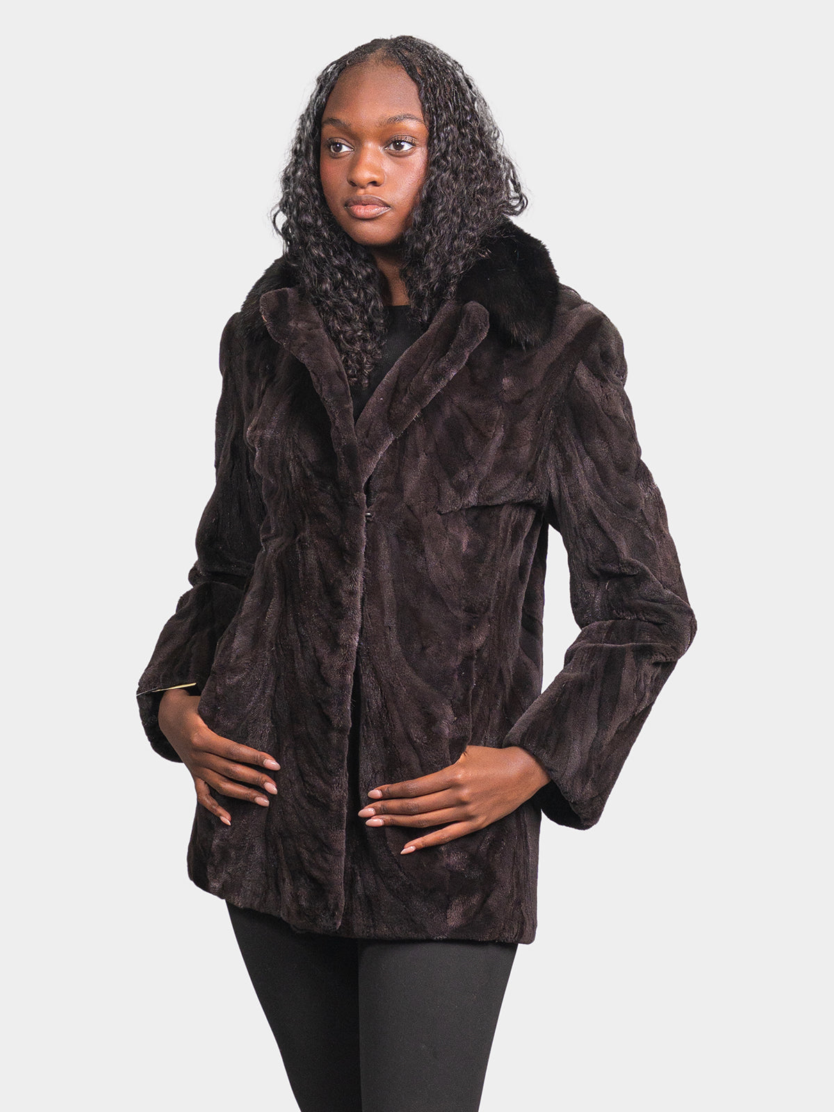 Women's Dark Brown Sculptured Mink Sections Stroller