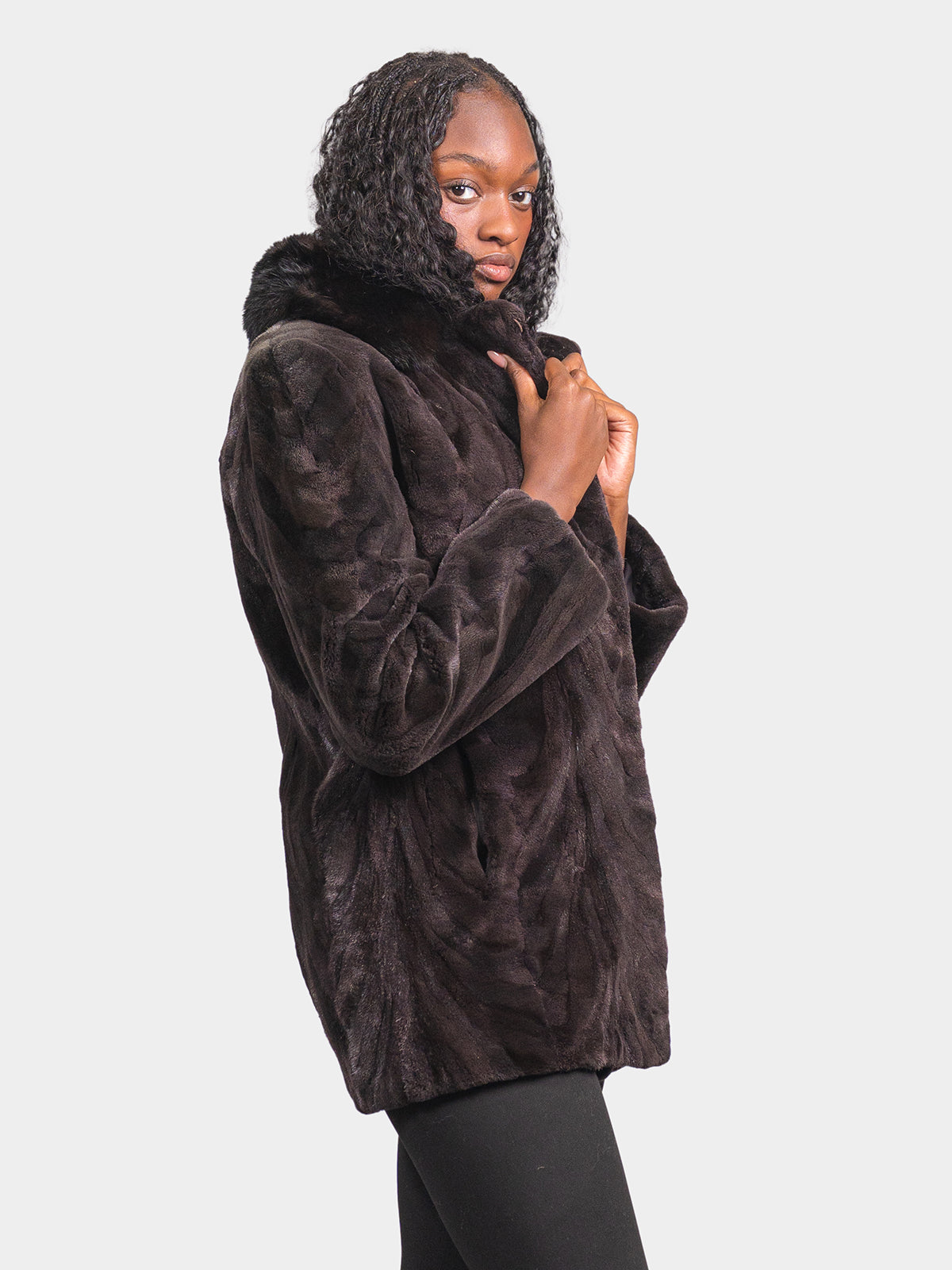 Women's Dark Brown Sculptured Mink Sections Stroller