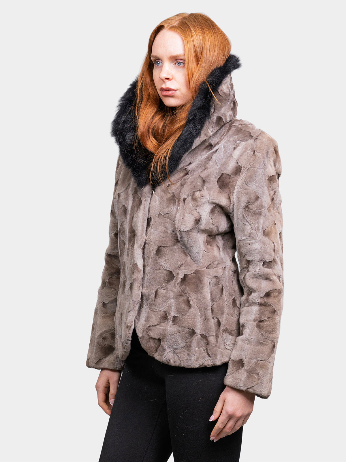 Women's Blue Iris Sculptured Sheared Mink Jacket
