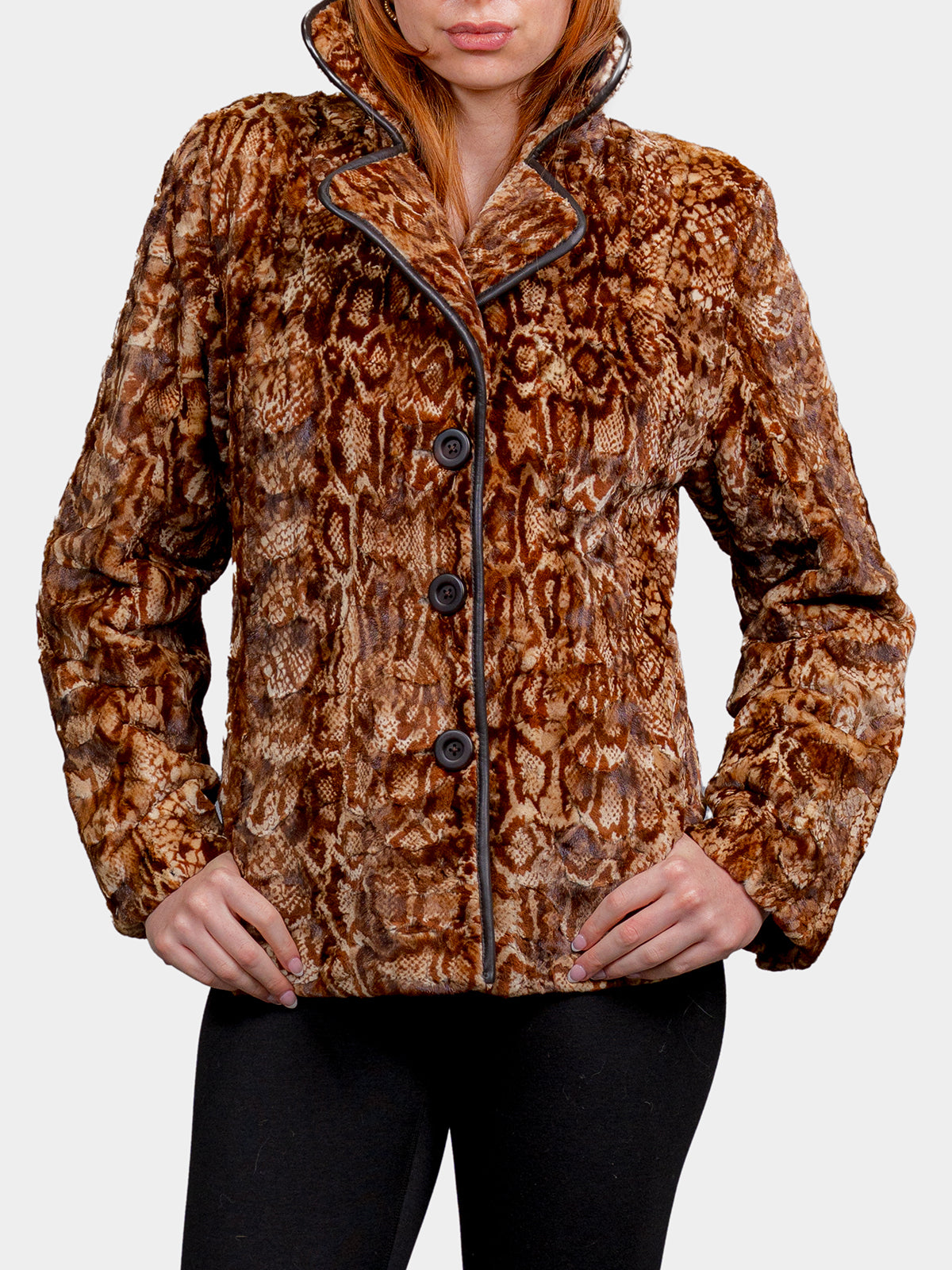 Women's Animal Print Demi Buff Sculputred Mink Jacket