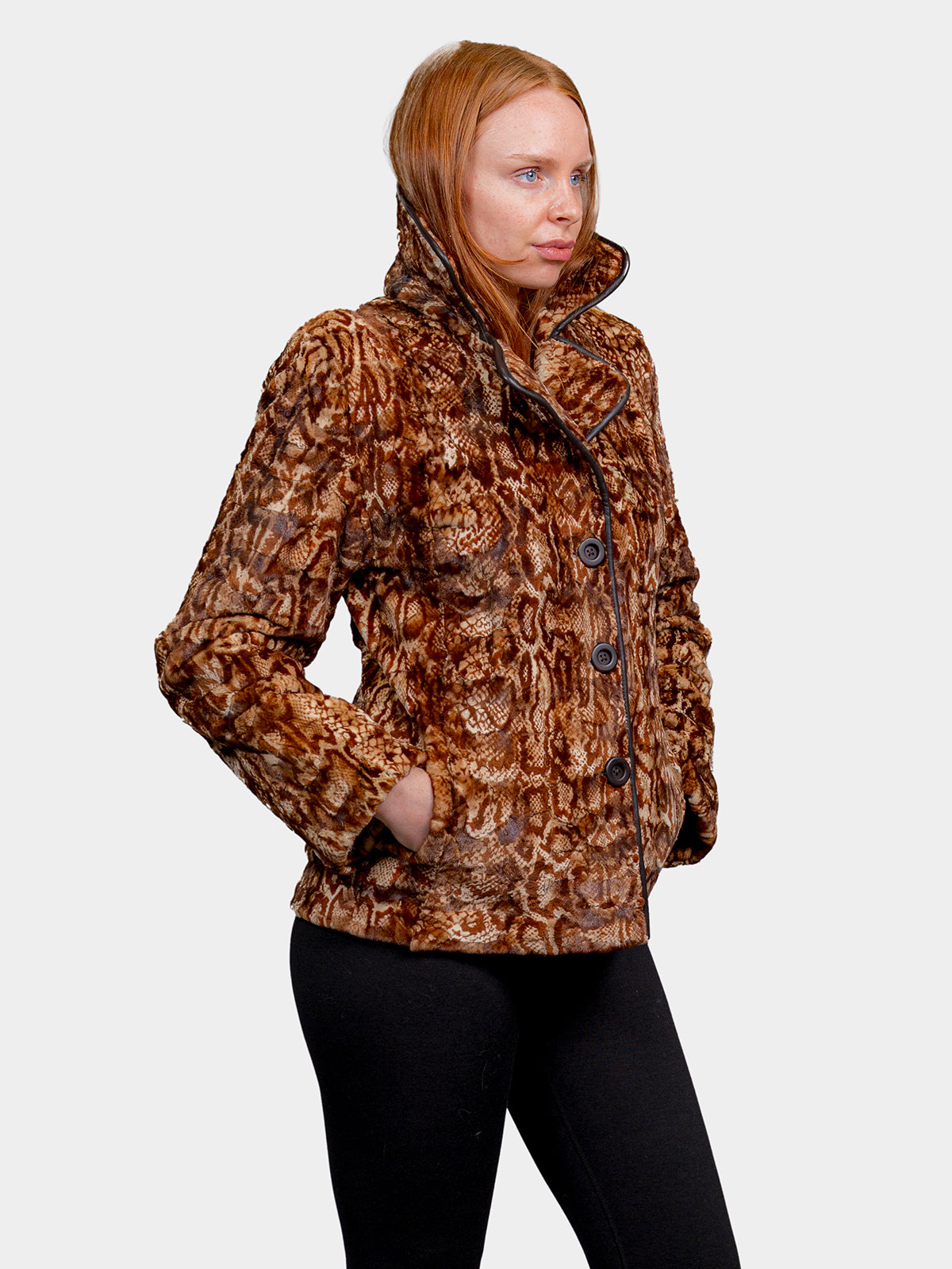 Women's Animal Print Demi Buff Sculputred Mink Jacket