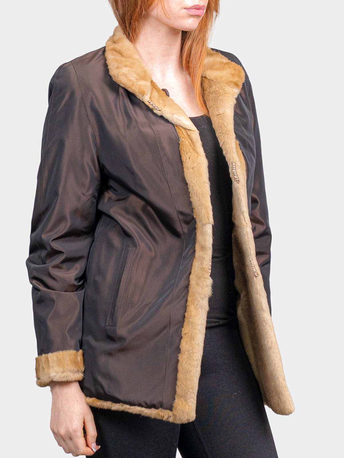 Women's Printed Gold Sheared Mink Jacket