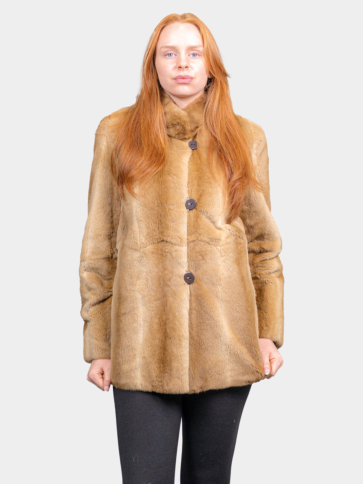 Women's Printed Gold Sheared Mink Jacket