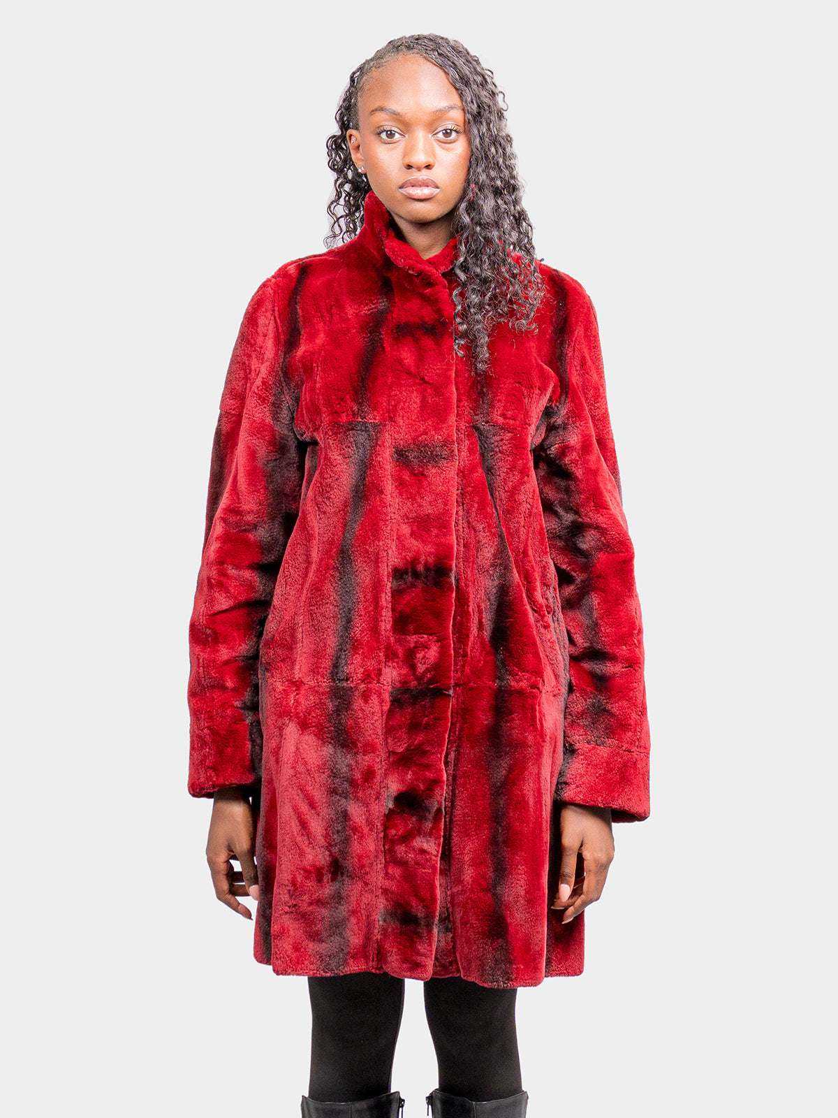 Women's Red Double Face Plucked Mink Stroller