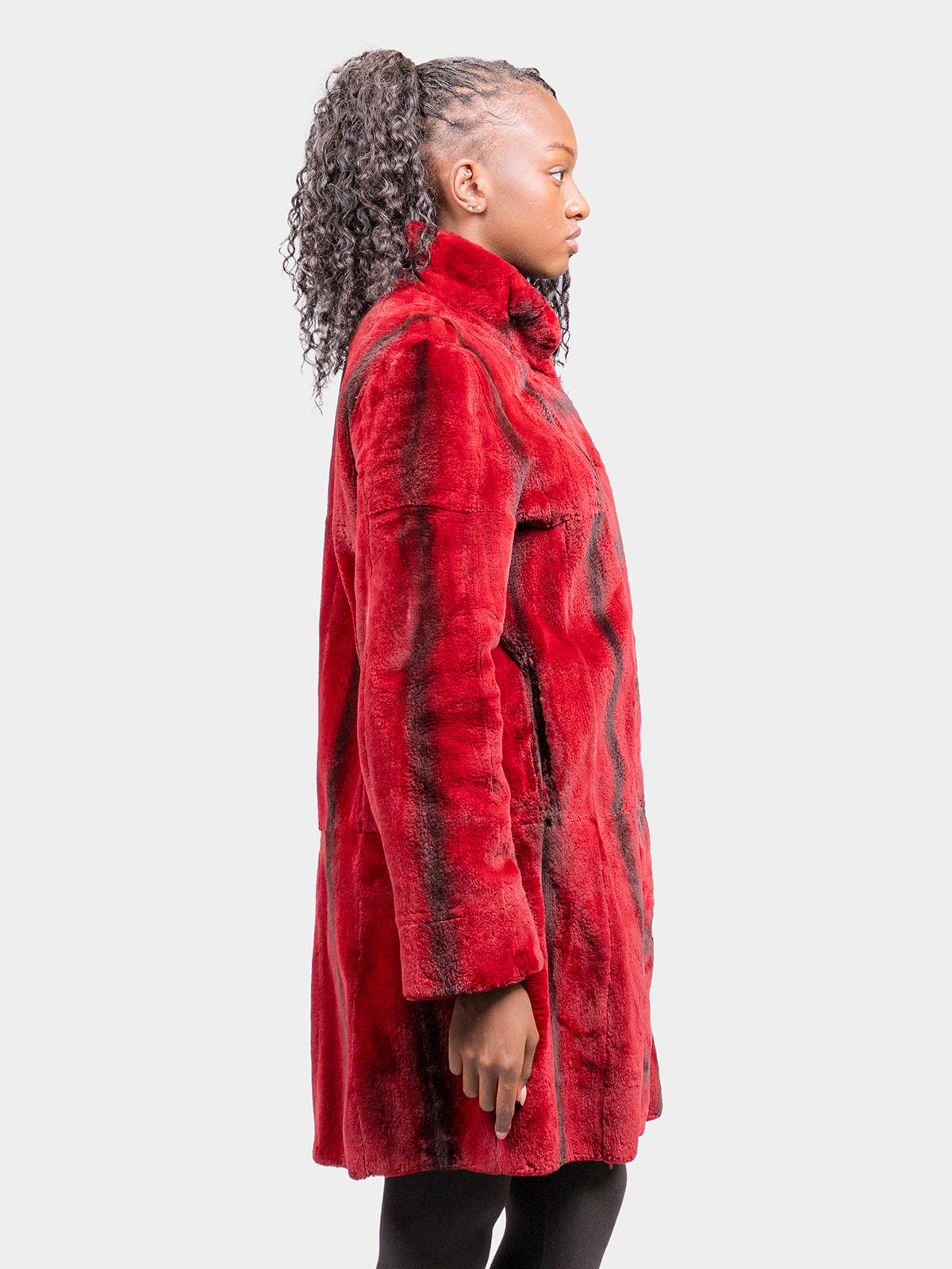 Women's Red Double Face Plucked Mink Stroller
