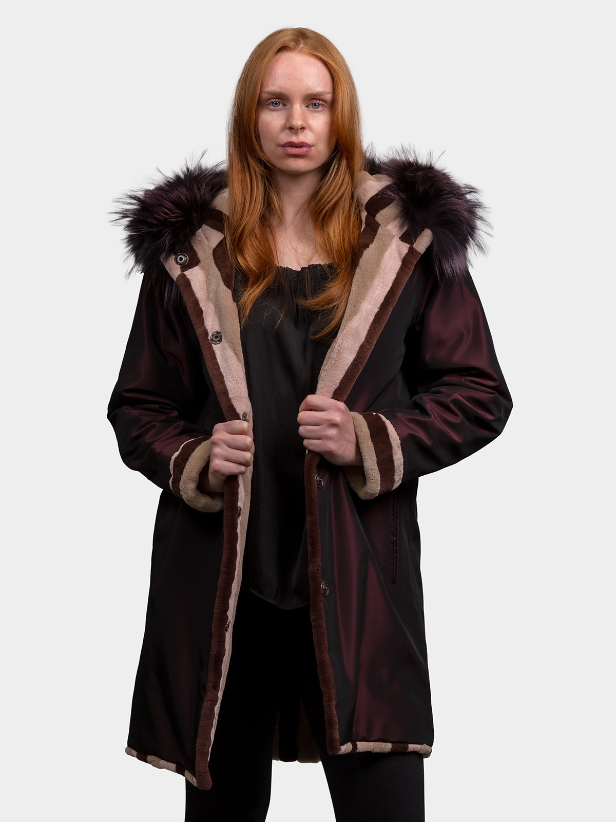 Women's Reversible Striped Neopolitan Sheared Mink Parka