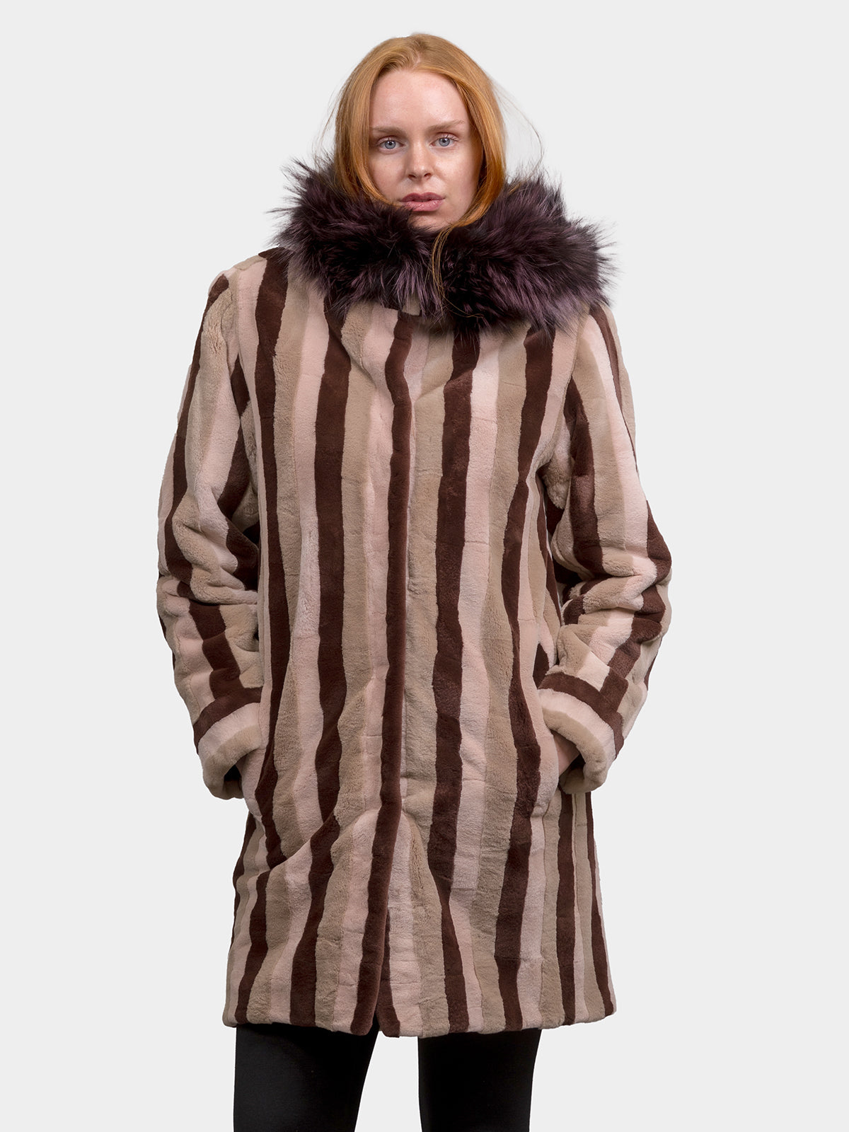 Women's Reversible Striped Neopolitan Sheared Mink Parka