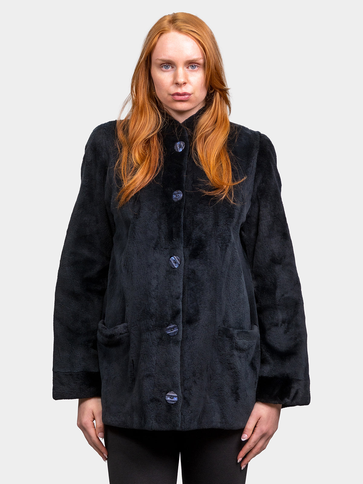 Women's Navy Sheared Mink Jacket