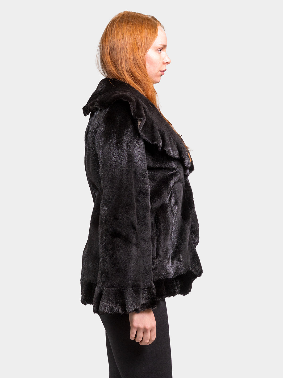 Women's Black Semi Sheared Mink Jacket