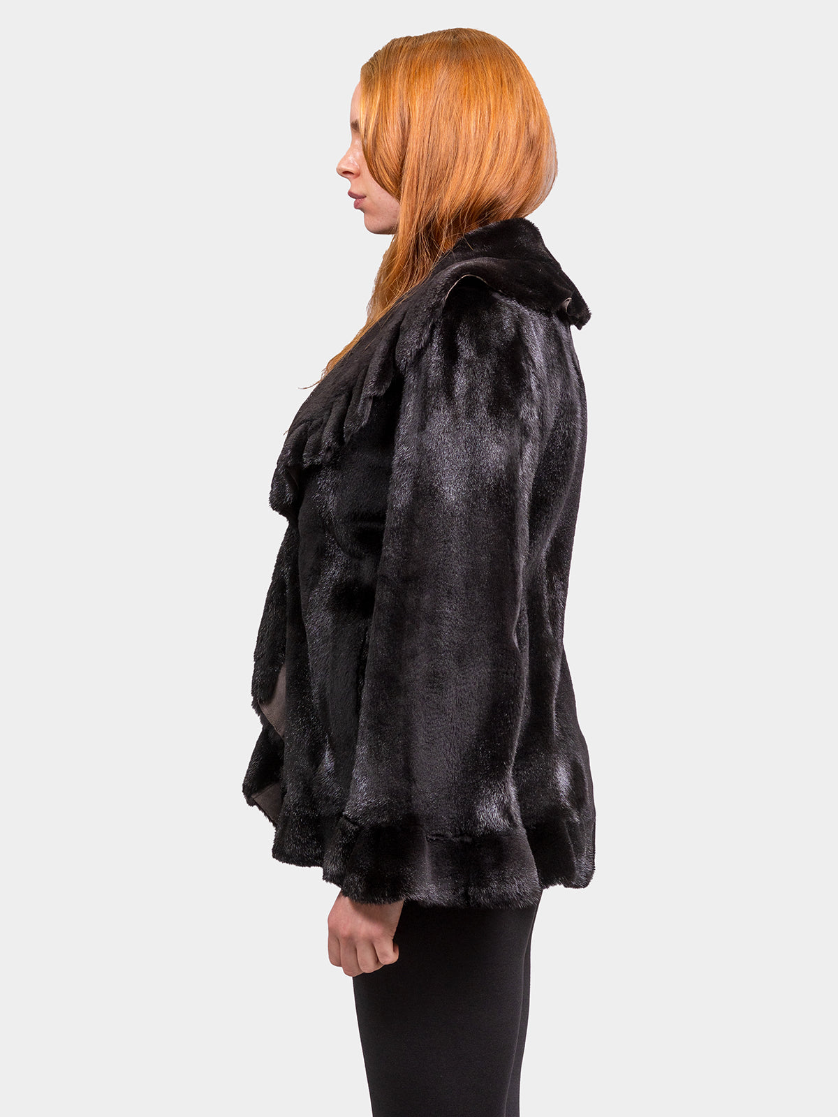 Women's Black Semi Sheared Mink Jacket