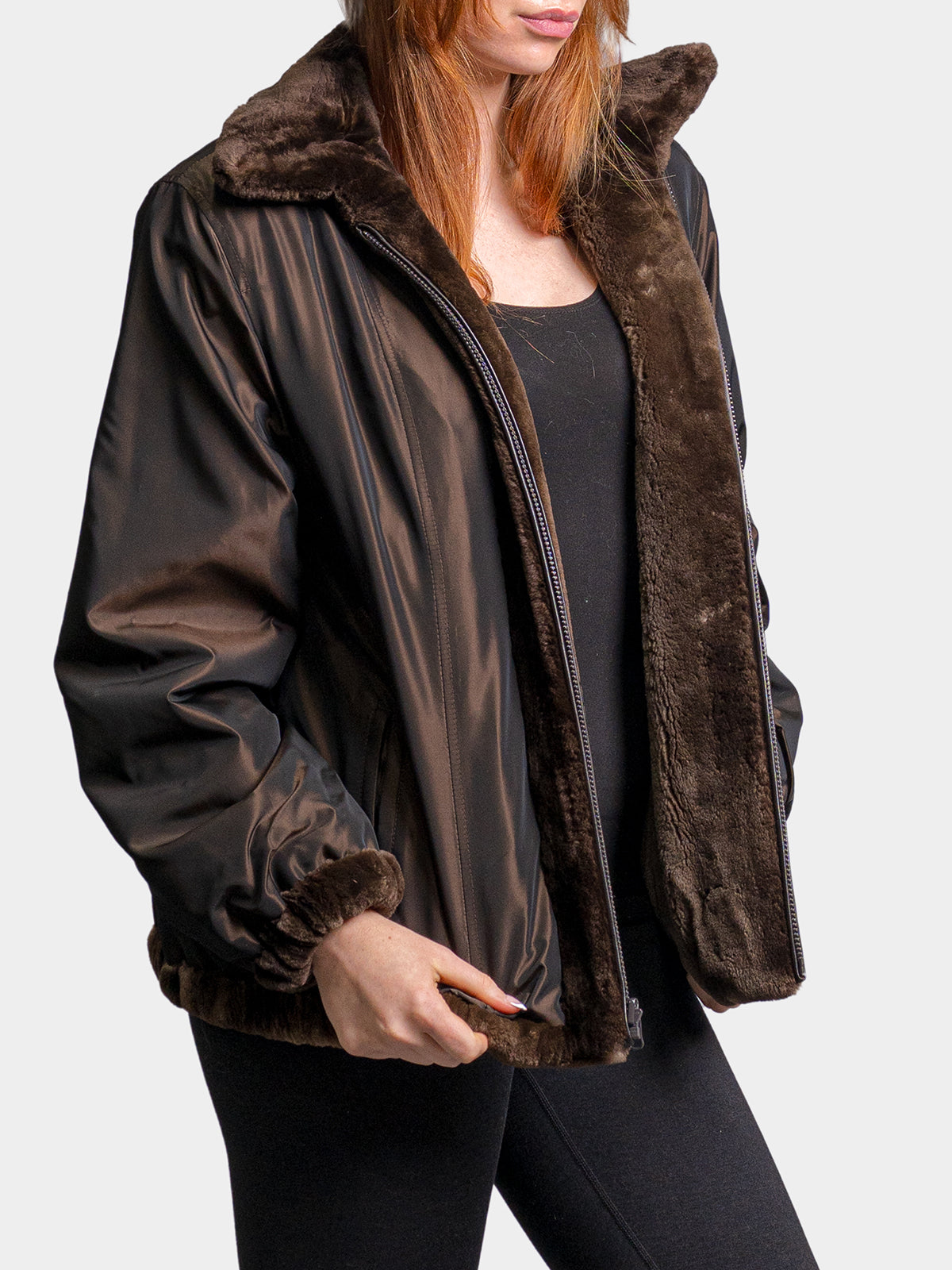 Women's Brown Sheared Beaver Bomber