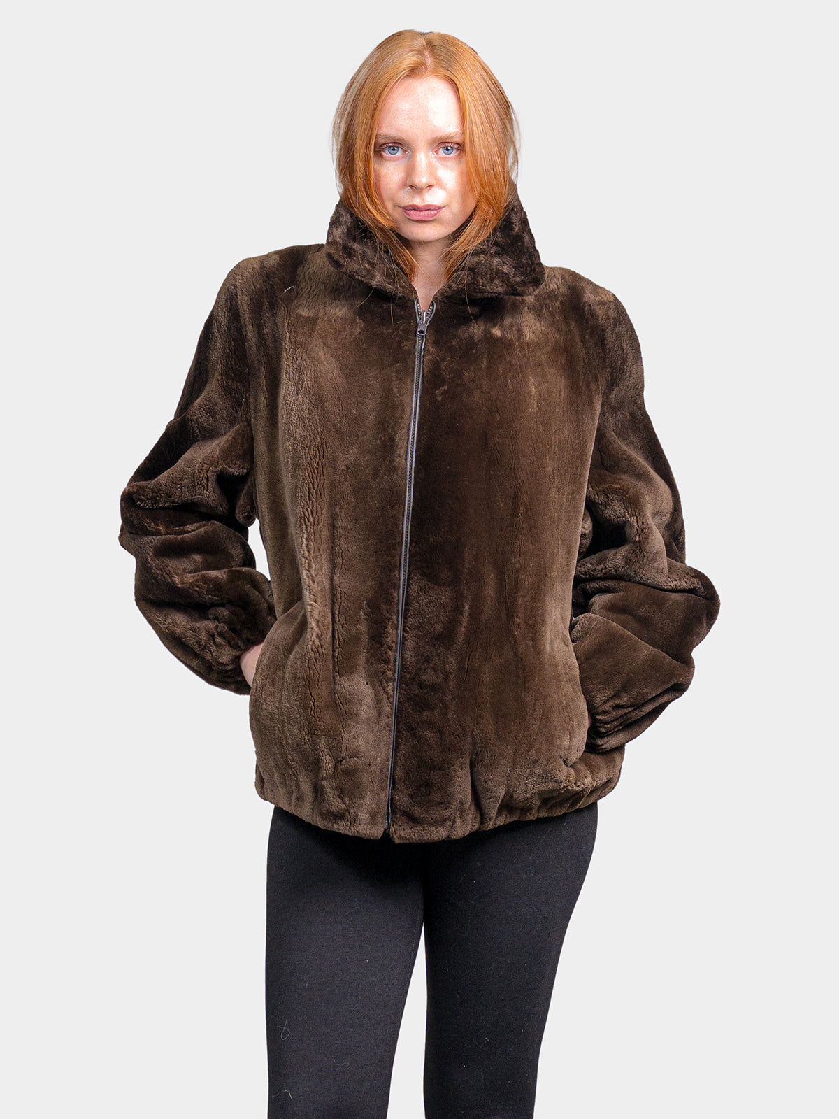 Women's Brown Sheared Beaver Bomber