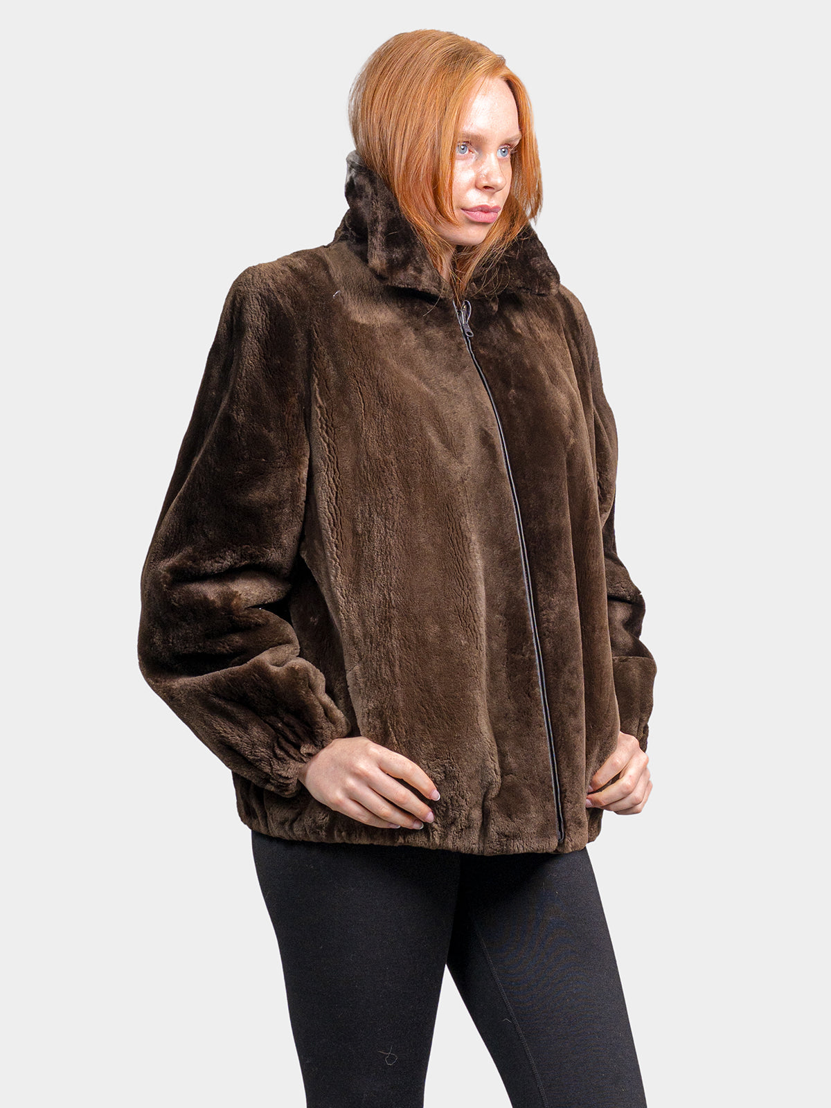 Women's Brown Sheared Beaver Bomber