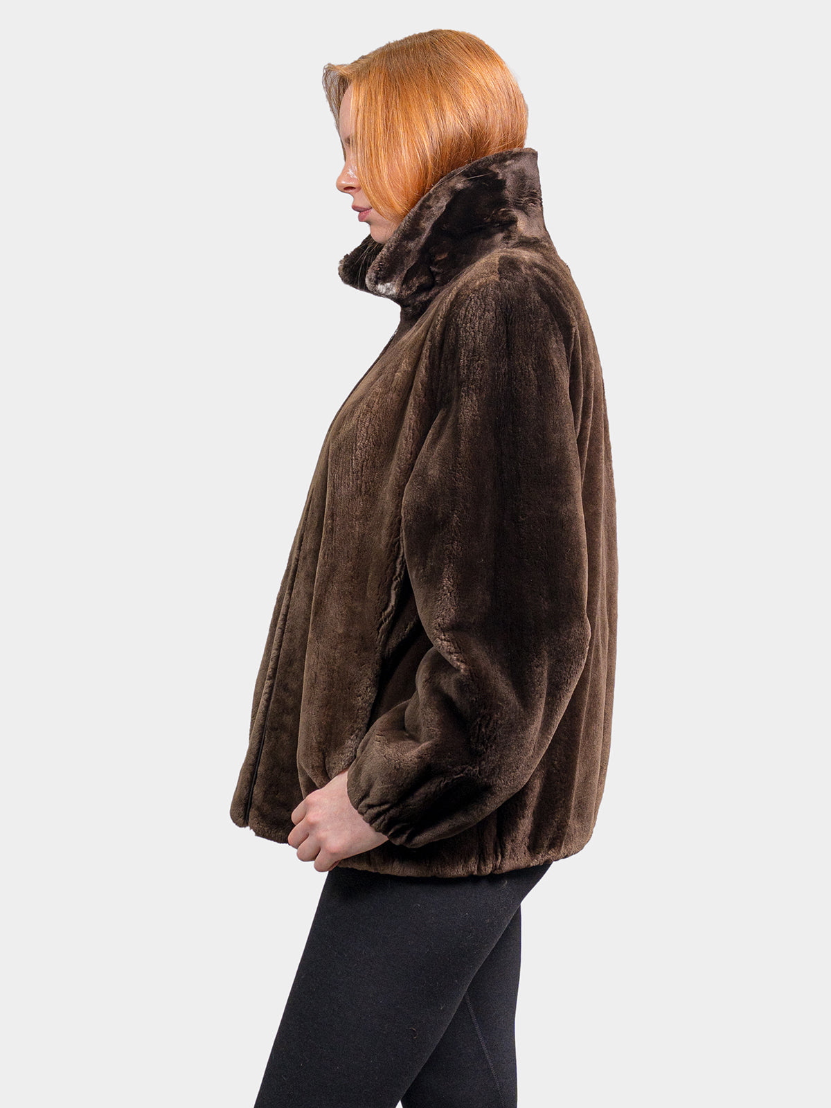 Women's Brown Sheared Beaver Bomber