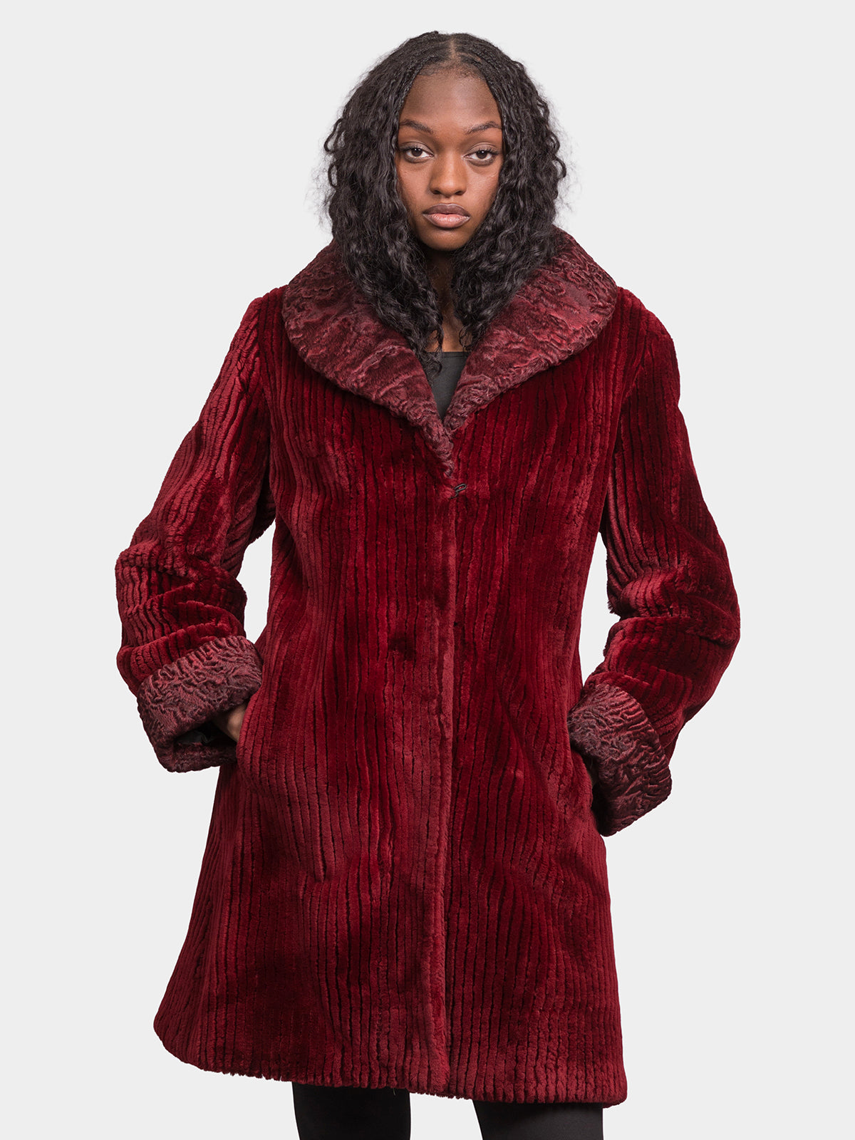 Women's Claret Red Sheared Beaver Stroller