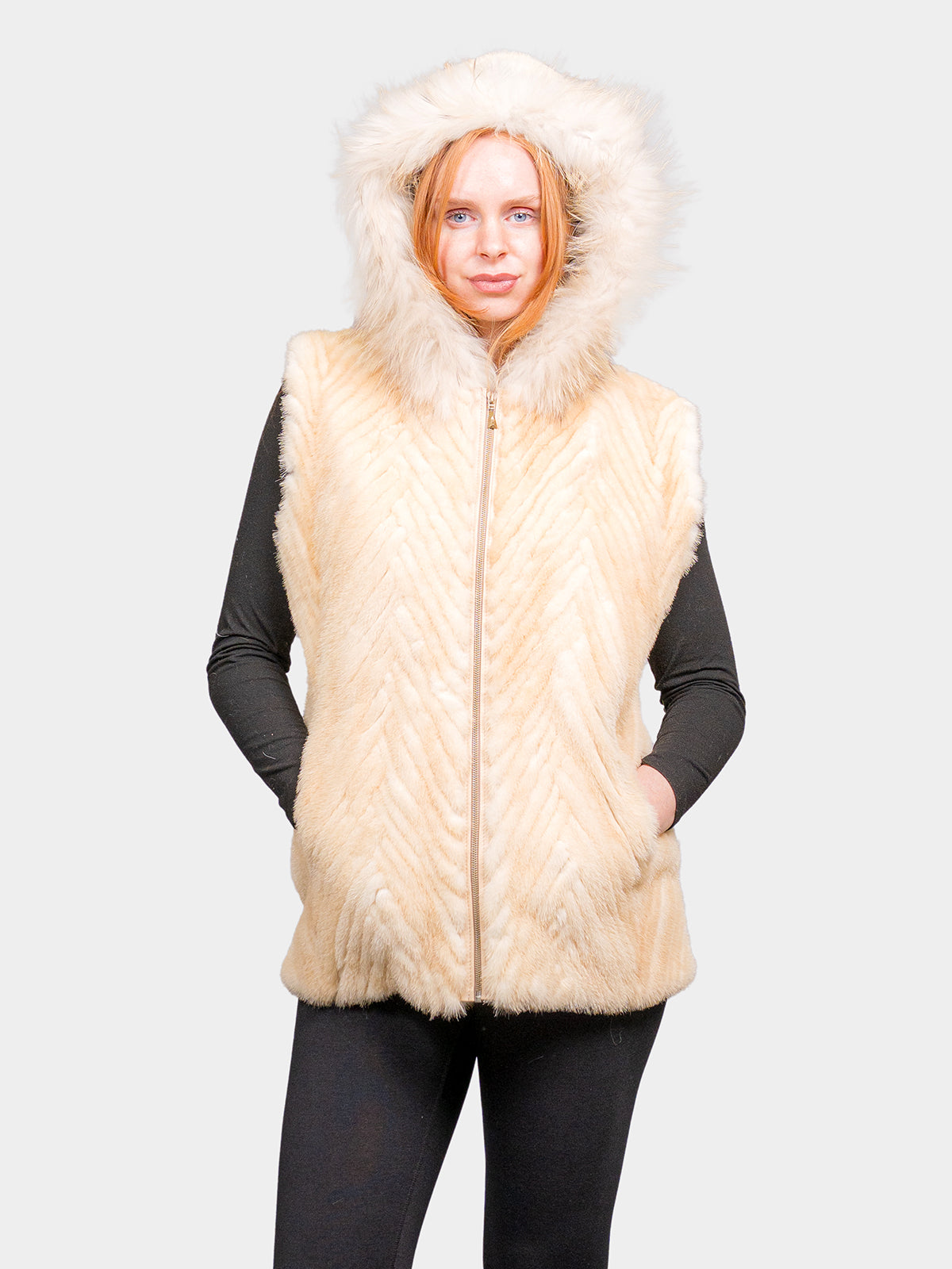 Women's Golden Chevron Mink Vest
