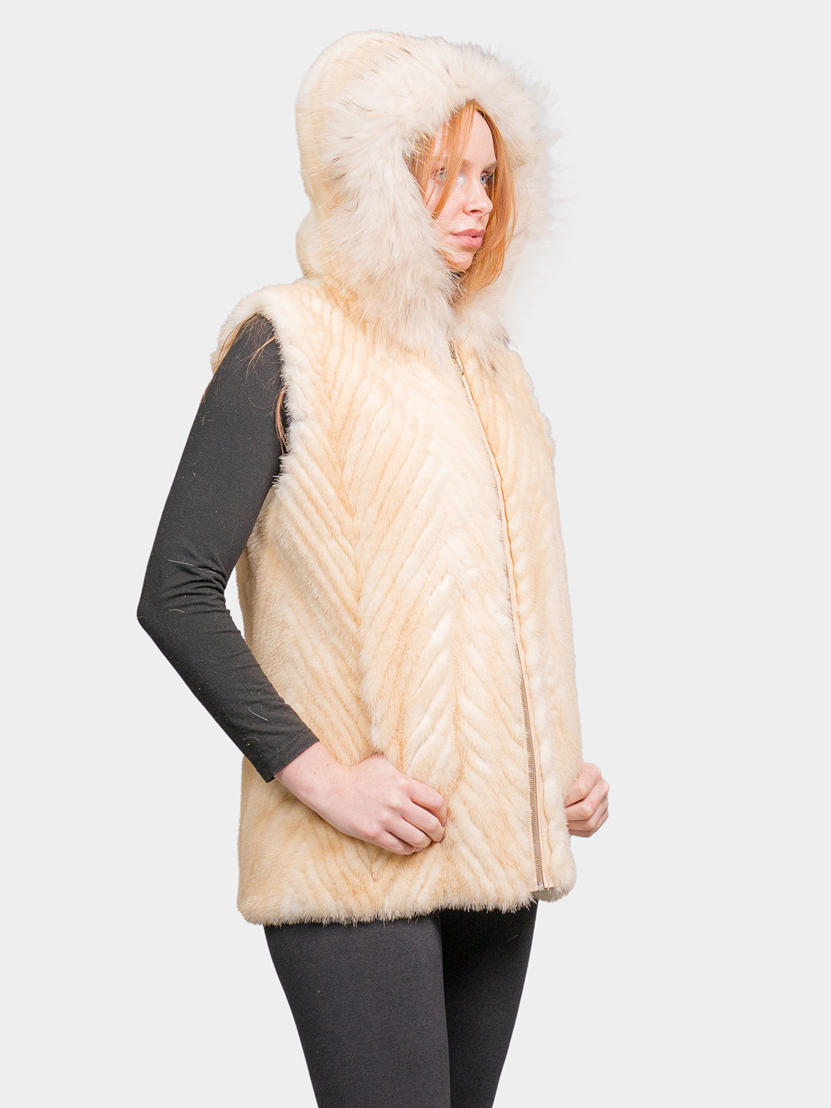 Women's Golden Chevron Mink Vest