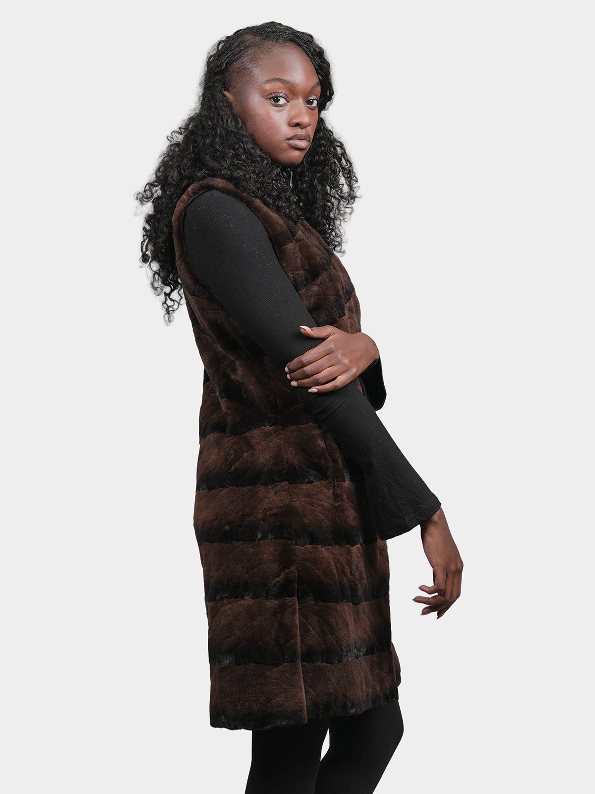 Women's Brown Sculptured Mink Vest