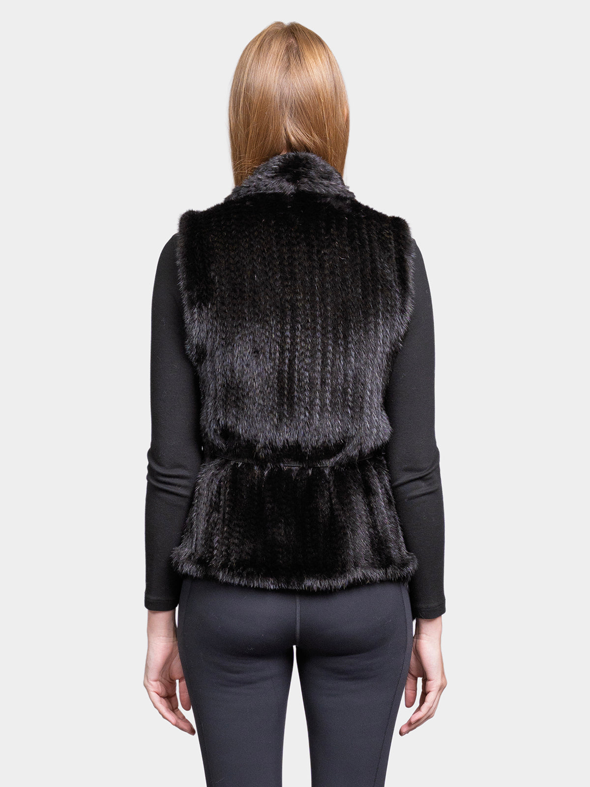 Women's Black Tricot Mink Vest