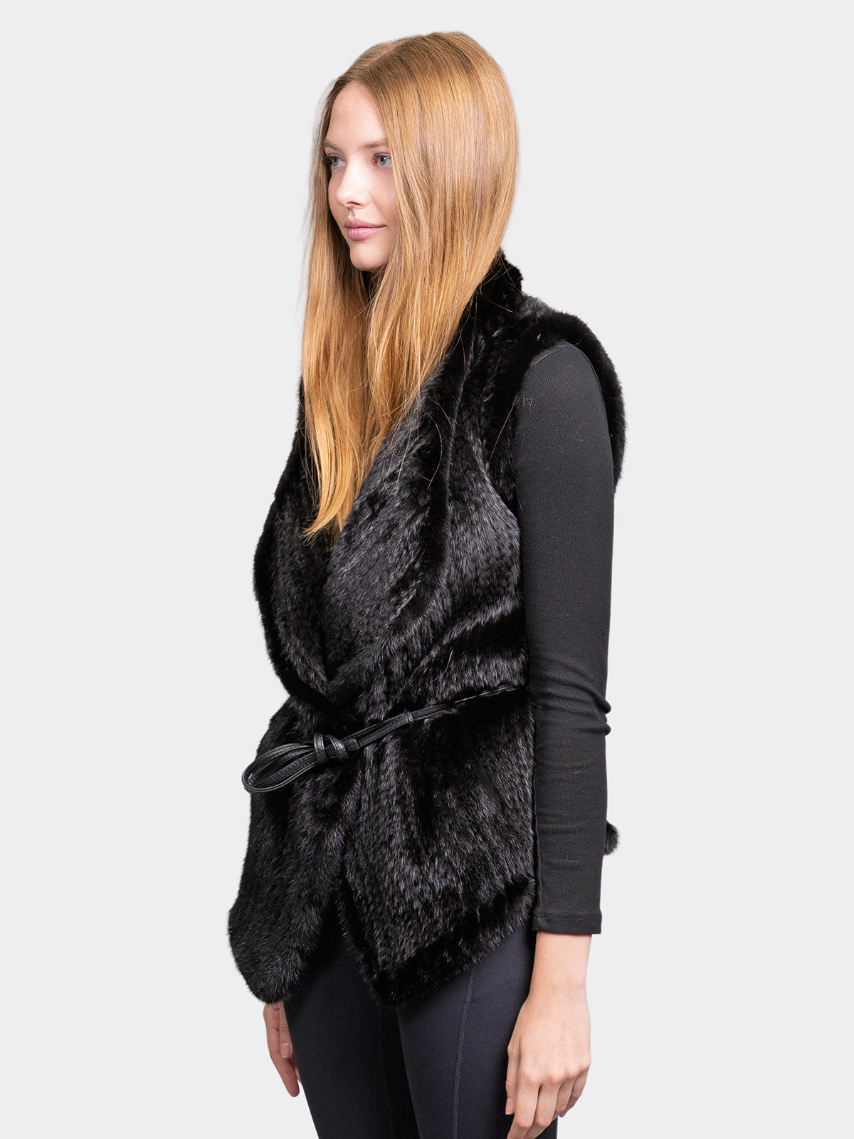 Women's Black Tricot Mink Vest