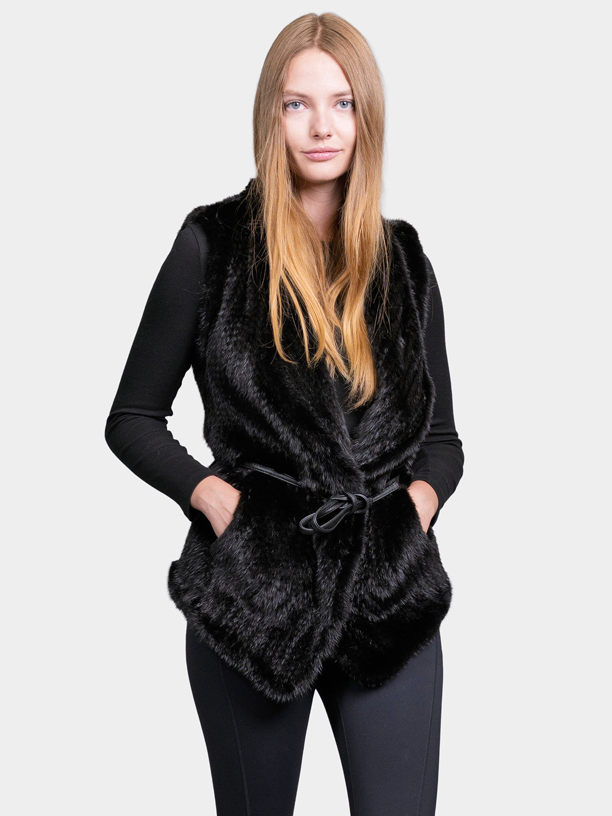 Women's Black Tricot Mink Vest