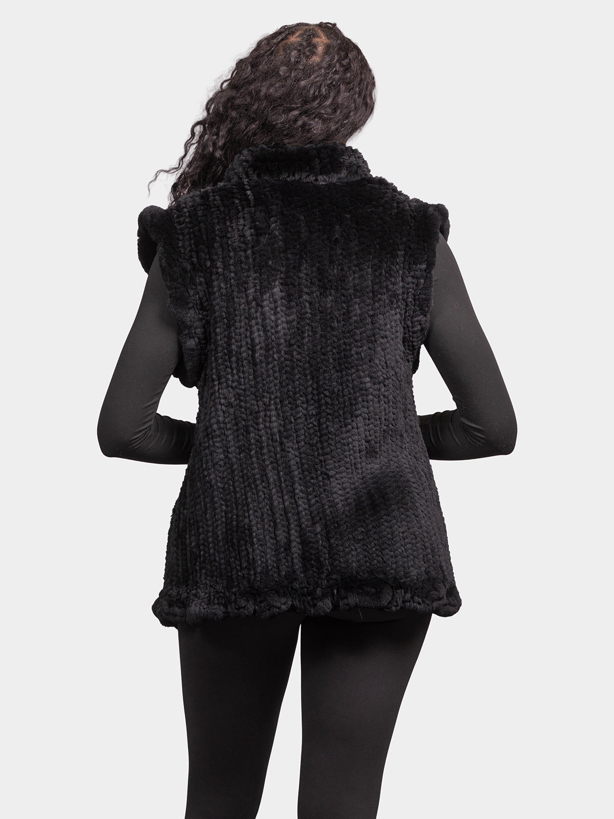 Women's Black Tricot Rex Rabbit Vest