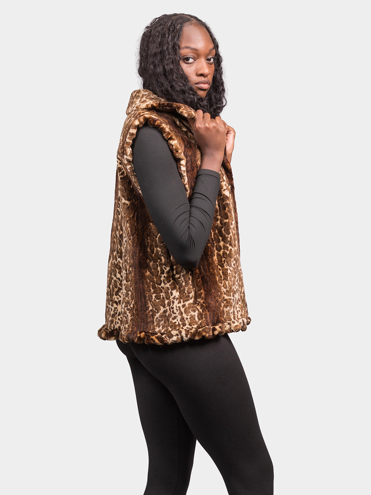 Women's Animal Print Sheared Beaver Vest