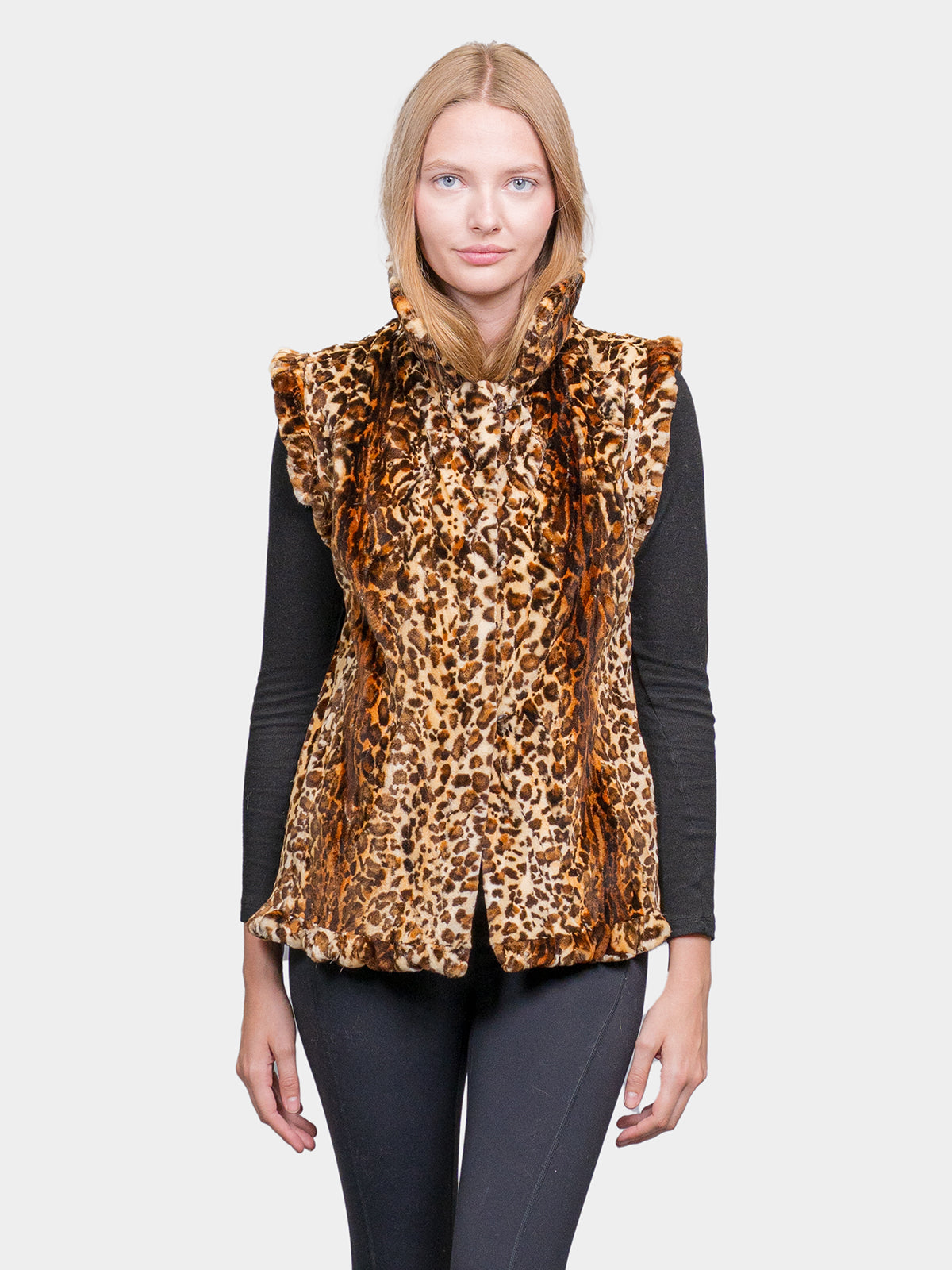 Women's Animal Print Micro Sheared Mink Vest