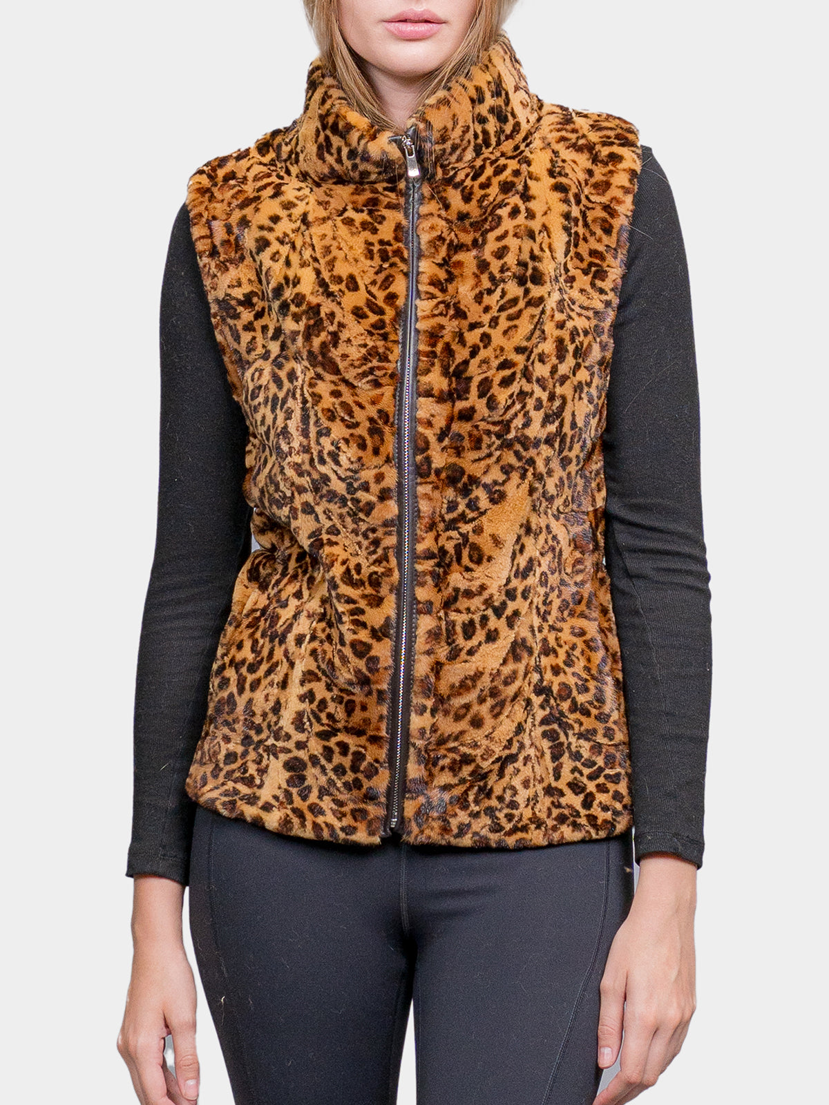 Women's Animal Print Sculptured Sheared Mink Vest