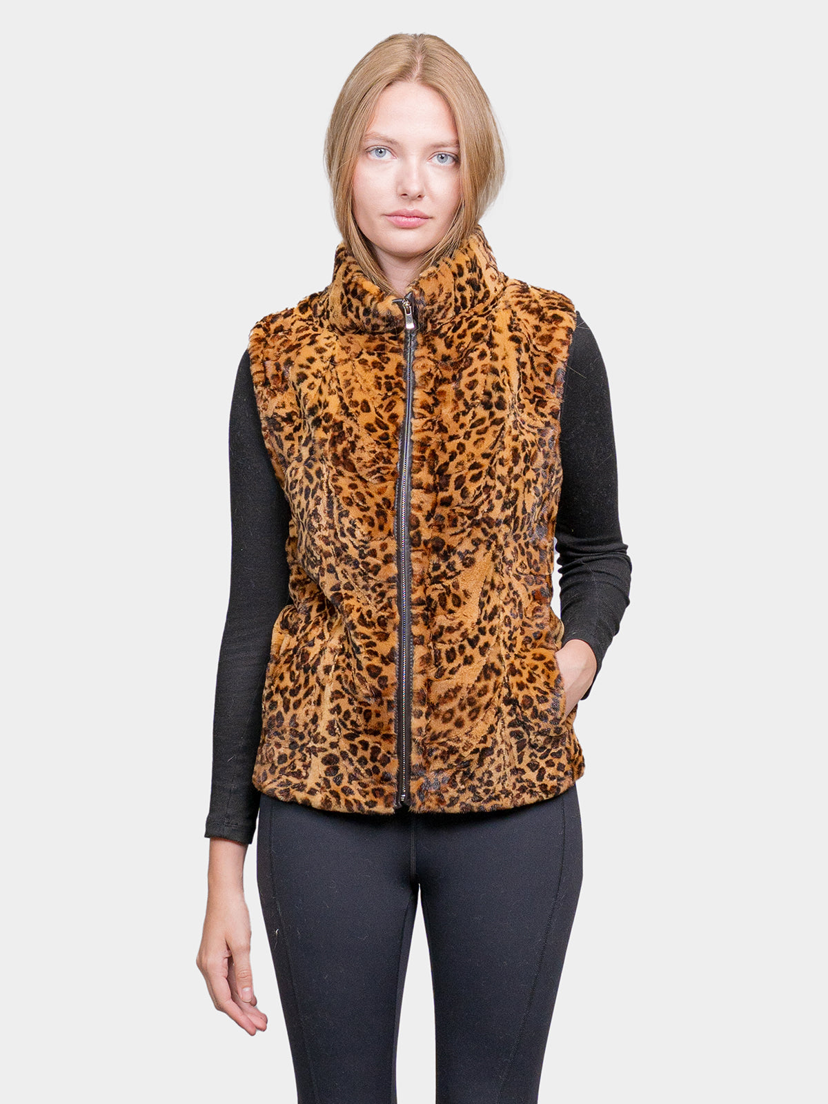 Women's Animal Print Sculptured Sheared Mink Vest
