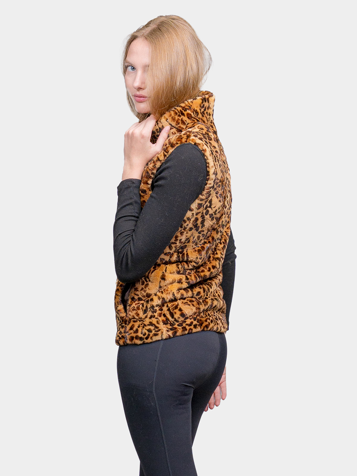 Women's Animal Print Sculptured Sheared Mink Vest