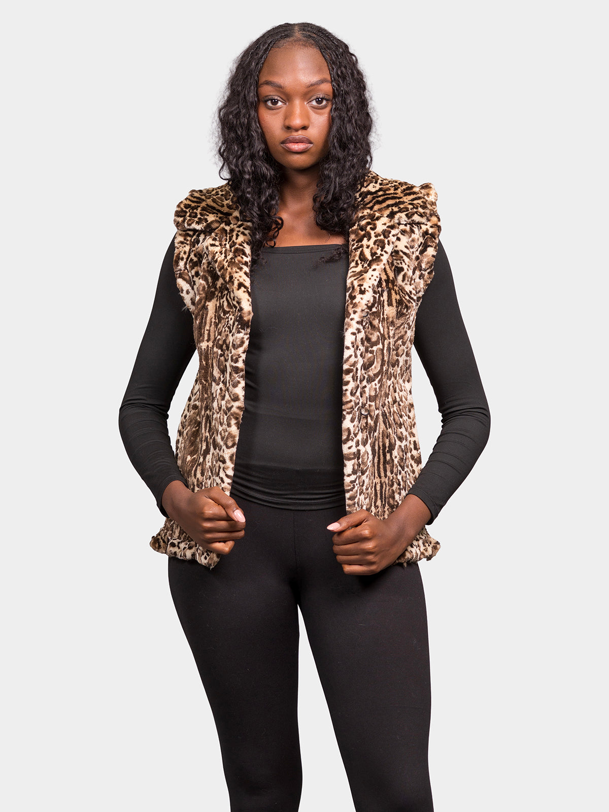 Women's Silver Animal Print Beaver Vest