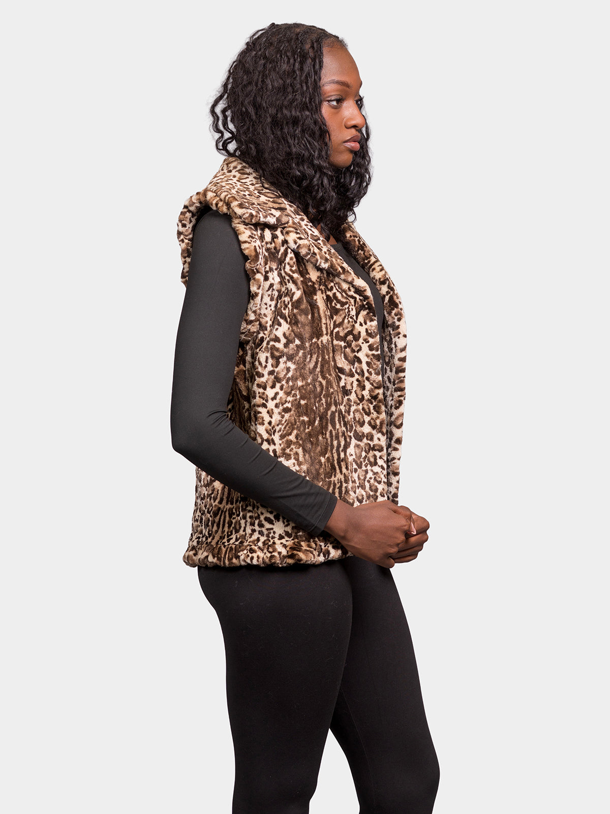 Women's Silver Animal Print Beaver Vest