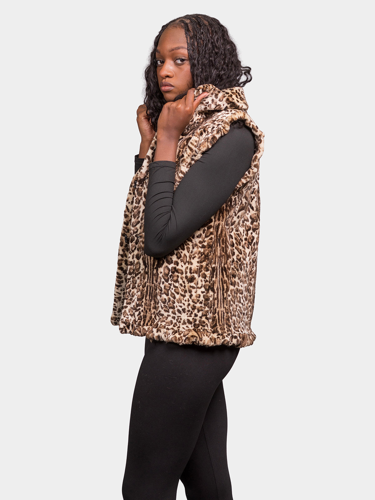 Women's Silver Animal Print Beaver Vest
