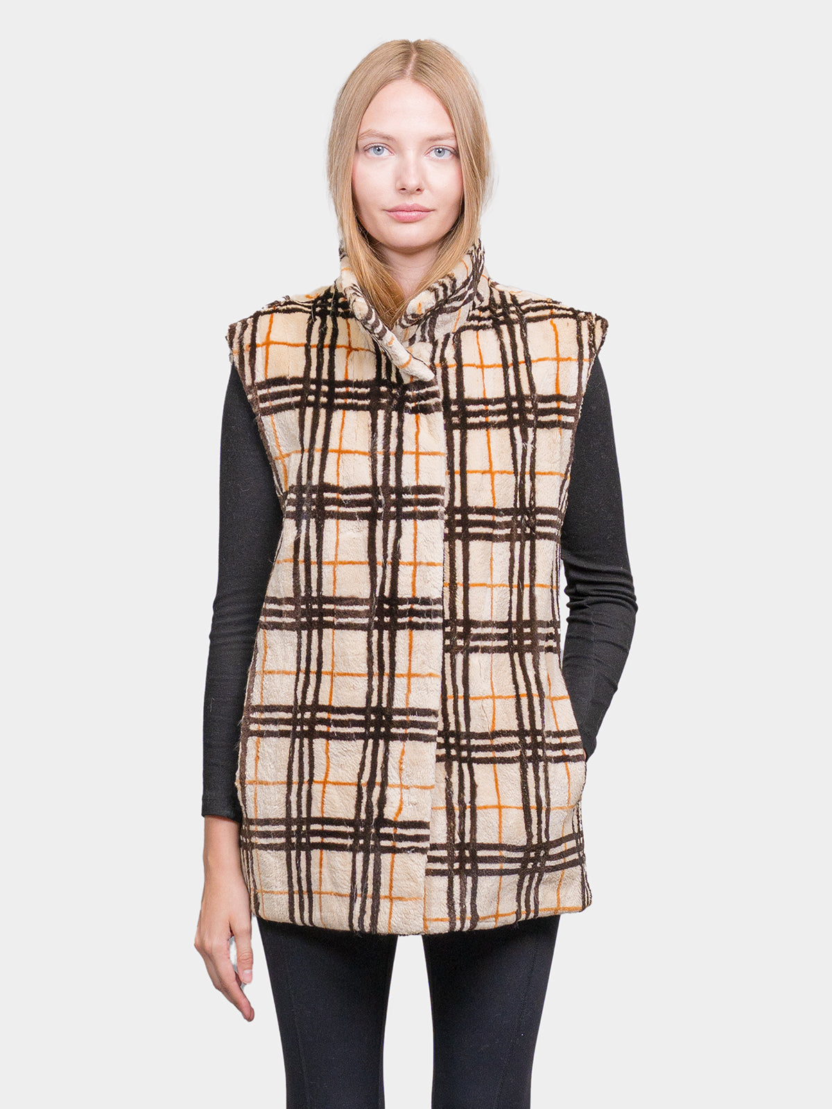 Women's Black & Rust Plaid Beaver Vest