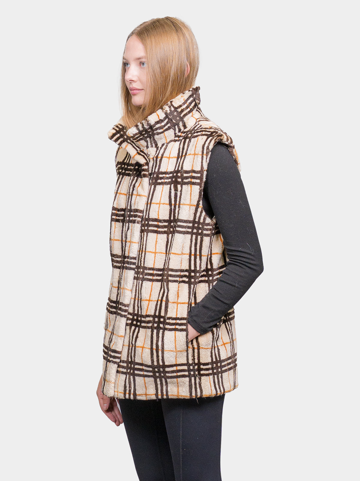 Women's Black & Rust Plaid Beaver Vest