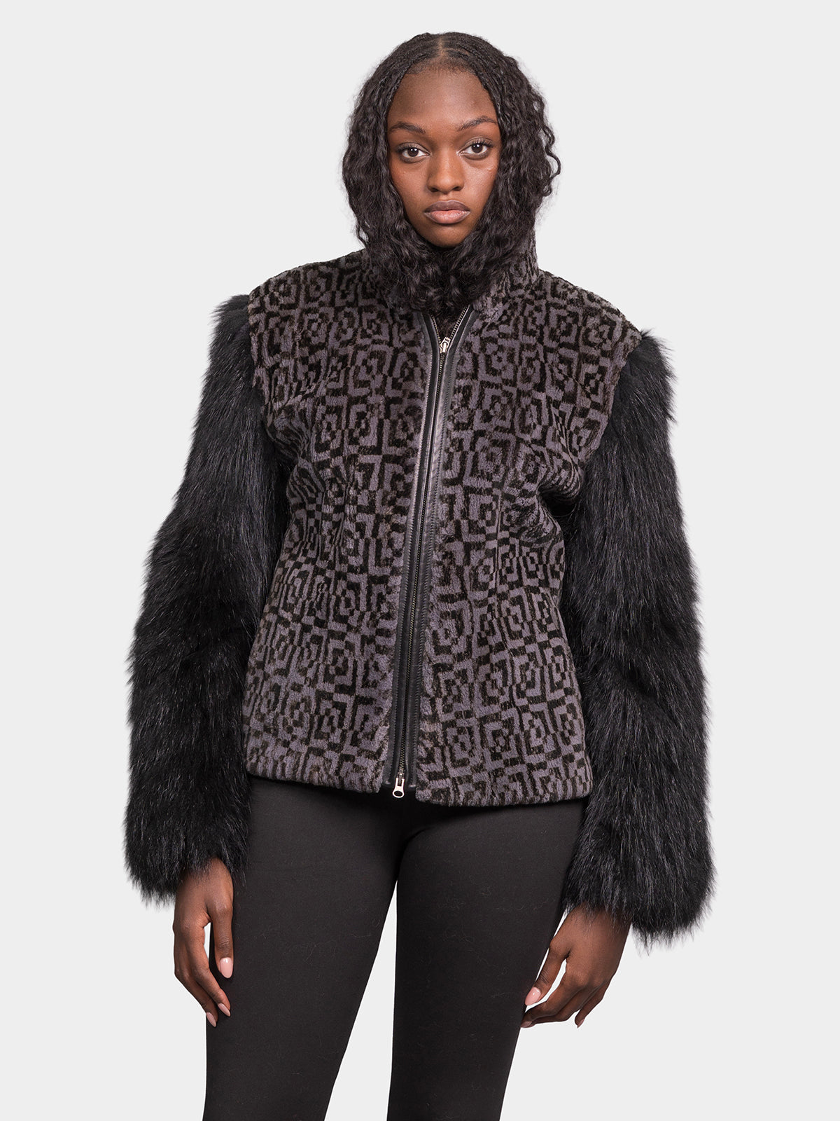 Women's Black Labyrinth Print Sheared Beaver Jacket