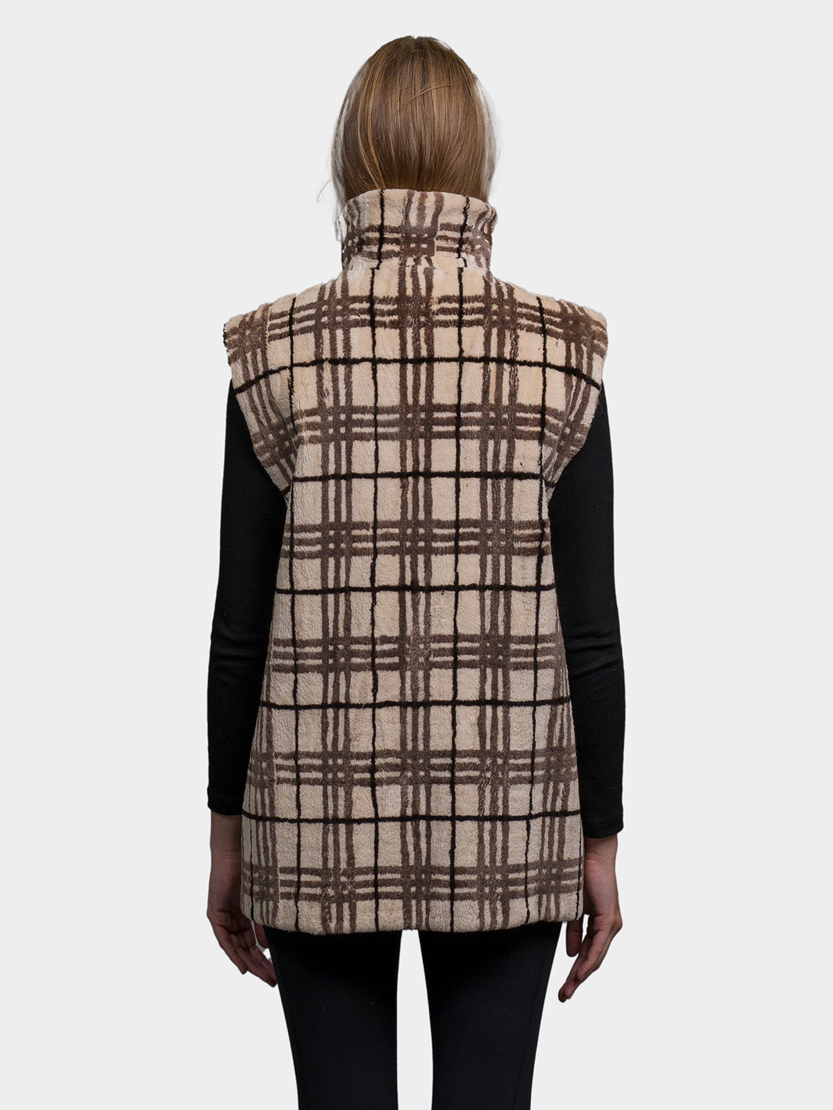 Women's Black & Grey Beaver Plaid Vest Reversible to Taffeta