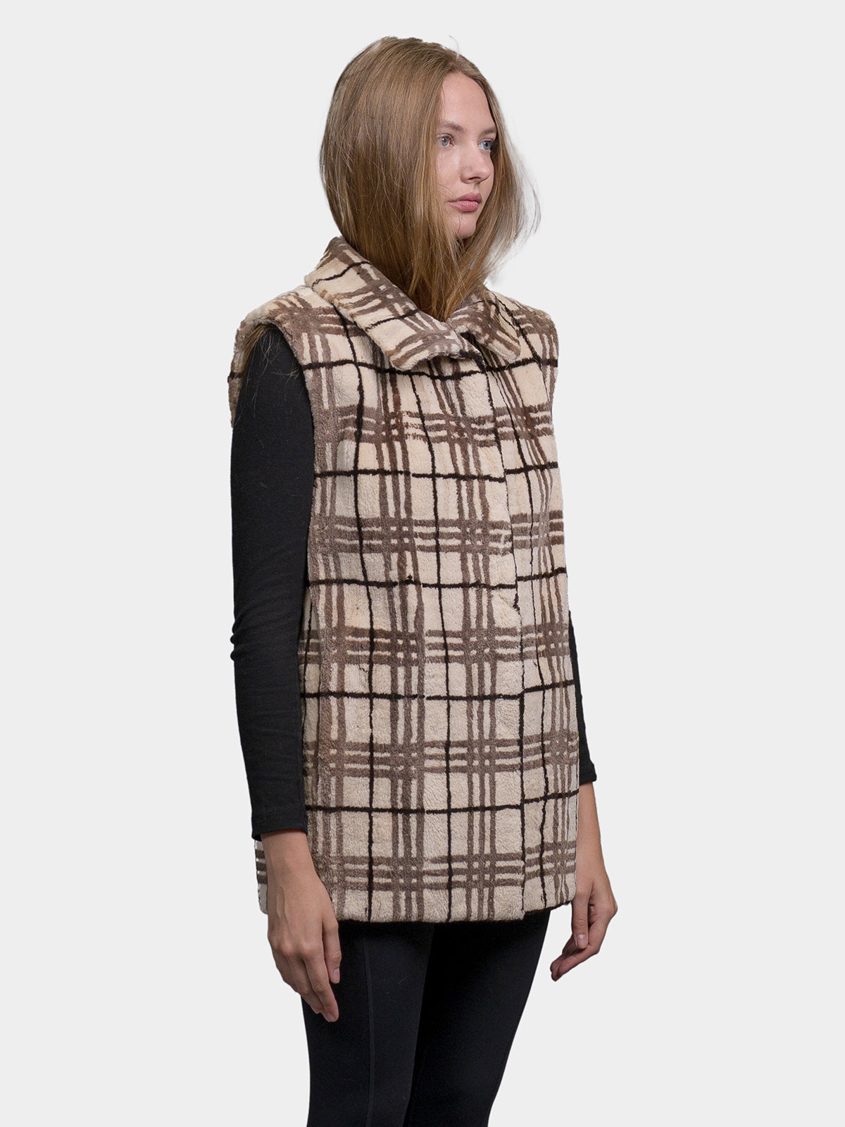 Women's Black & Grey Beaver Plaid Vest Reversible to Taffeta