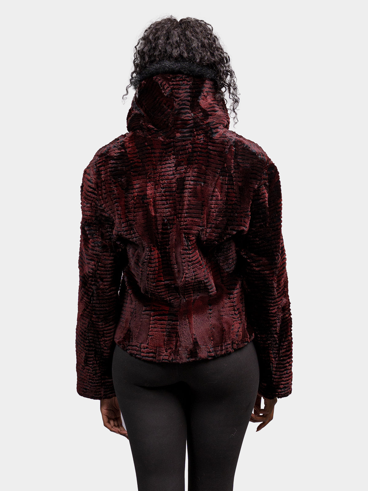 Women's Carved Red & Black Sheared Beaver Jacket
