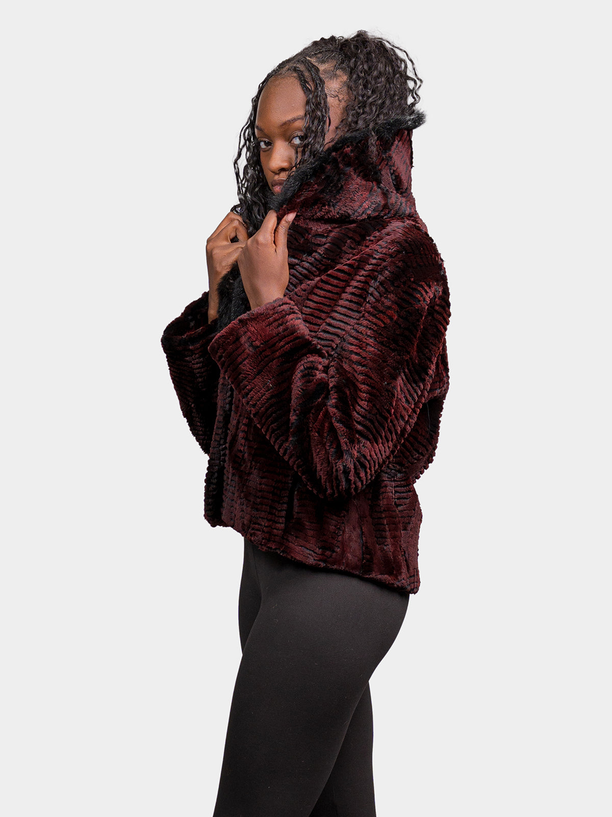 Women's Carved Red & Black Sheared Beaver Jacket
