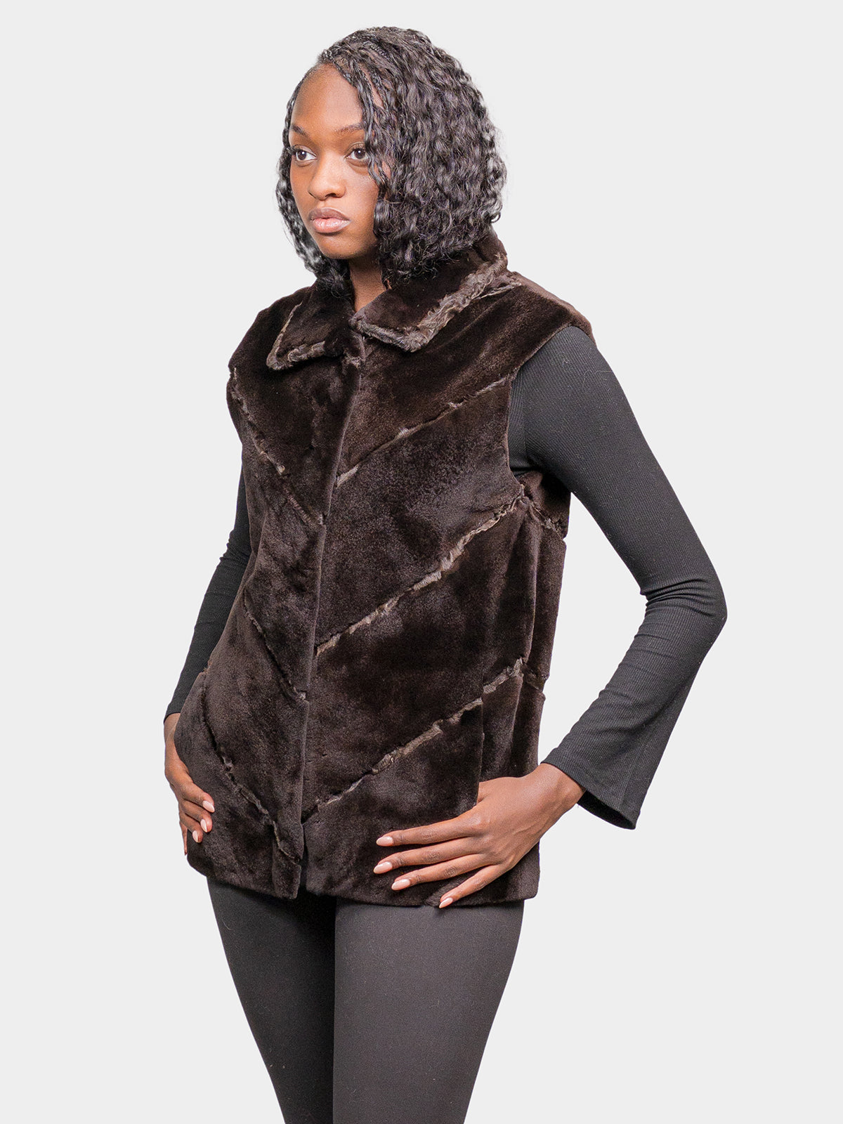 Women's Mahogany Sheared Mink Vest