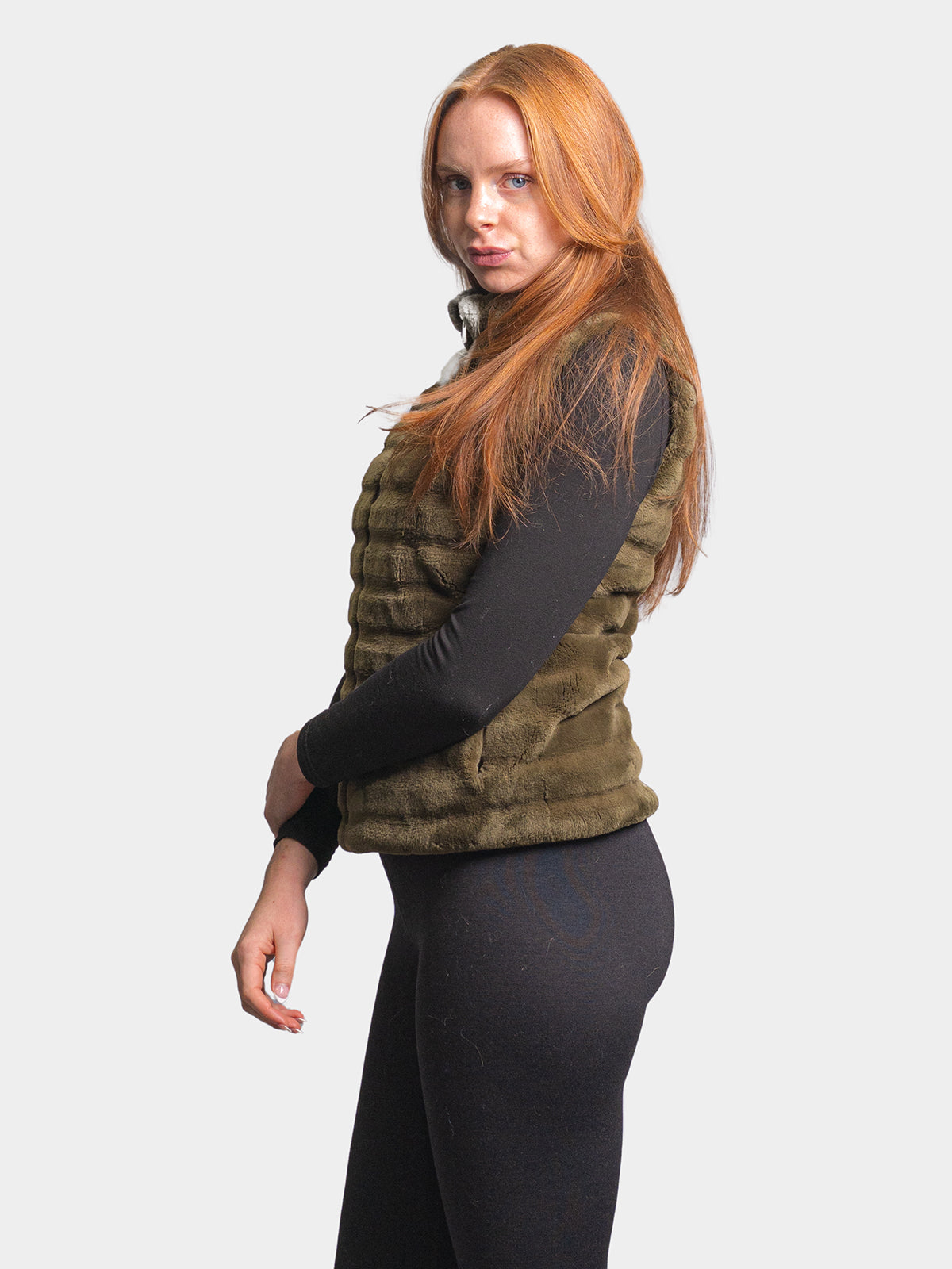 Women's Loden Carved Sheared Beaver Vest