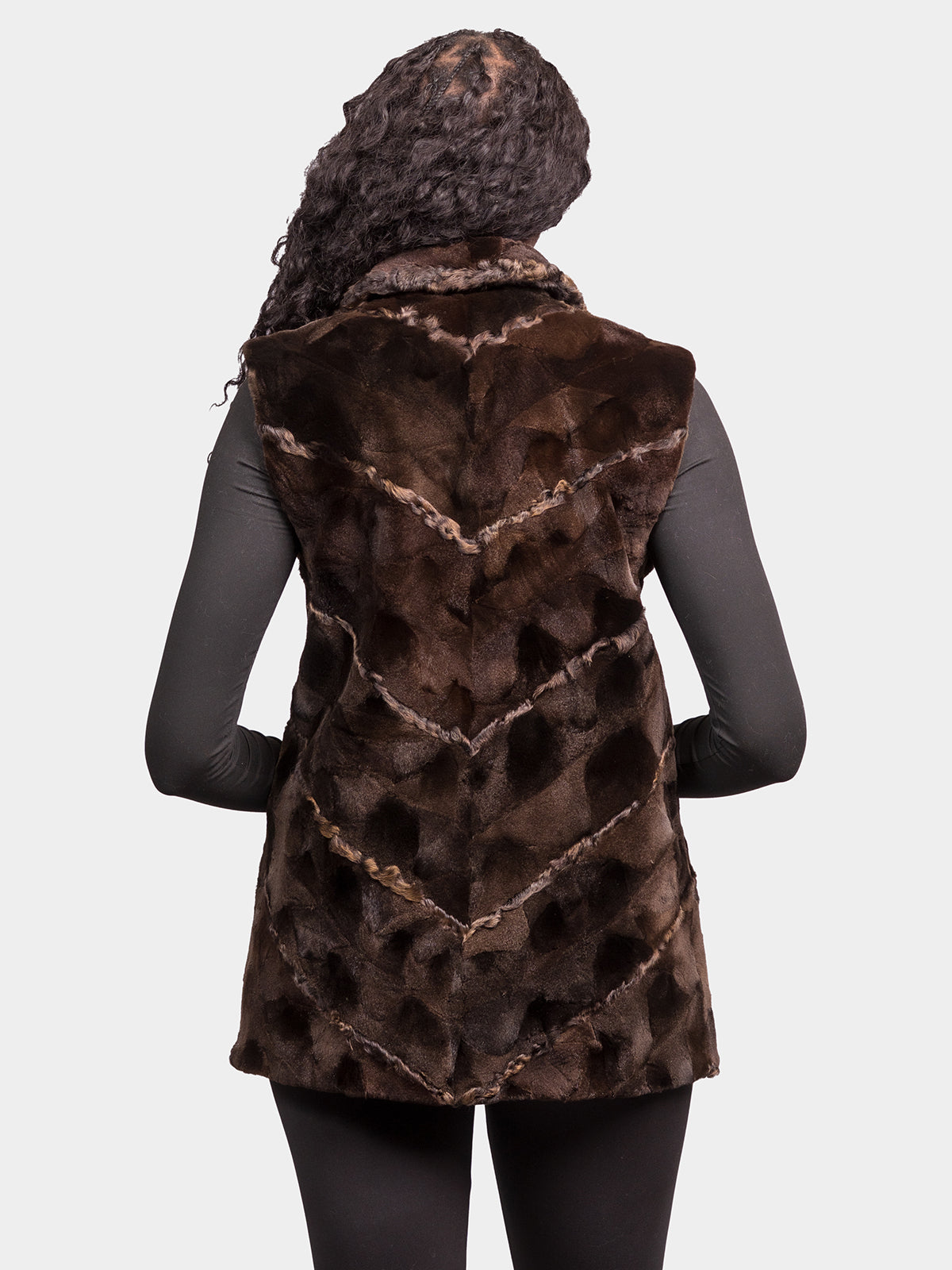 Women's Mahogany Sculptured Sheared Mink Vest