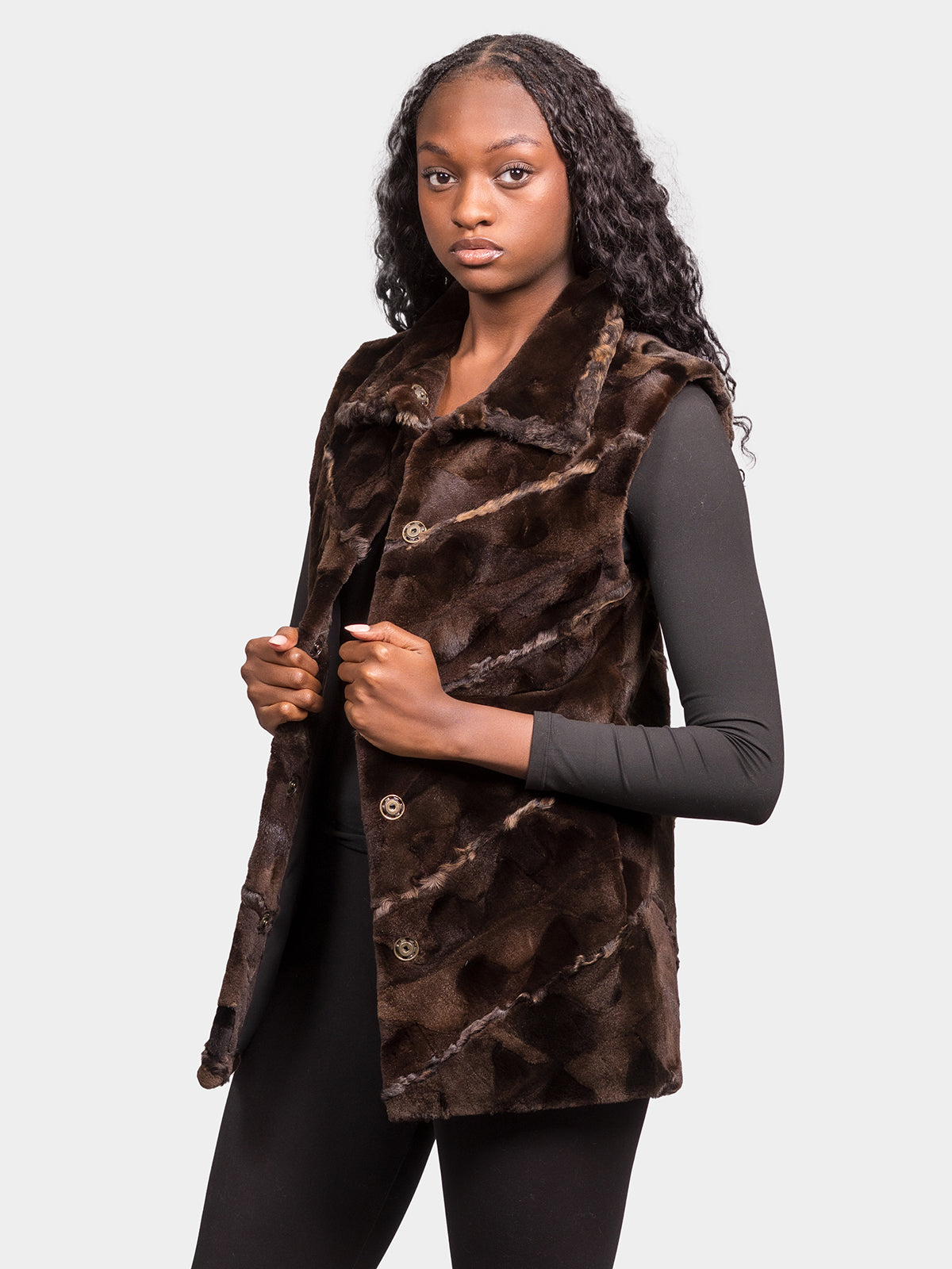Women's Mahogany Sculptured Sheared Mink Vest